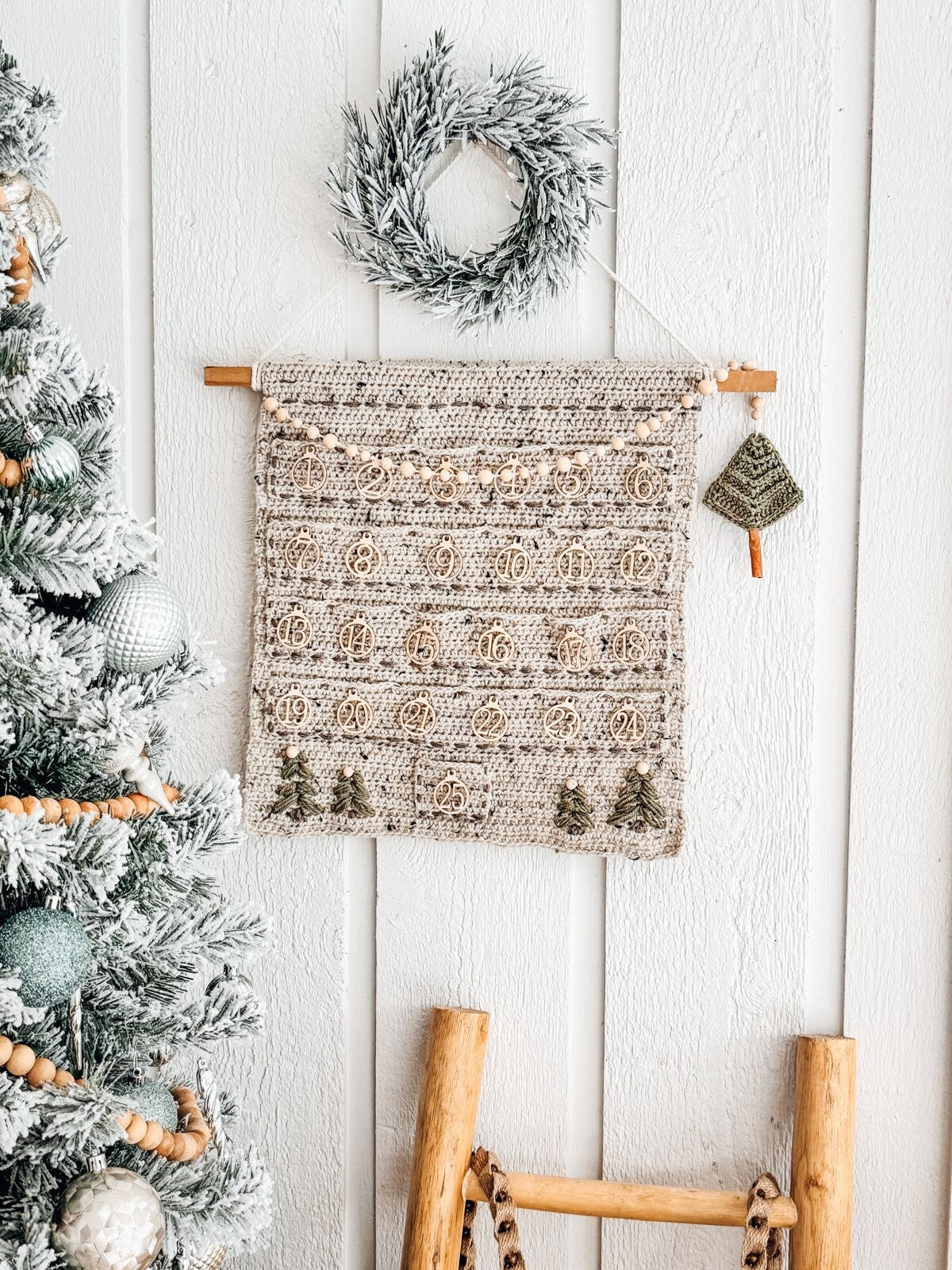 CROCHET PATTERN + VIDEO Christmas Crochet Advent Calendar Pattern. Count Down To Christmas - Cute Pine Christmas Tree + Holiday Gift Tags!
