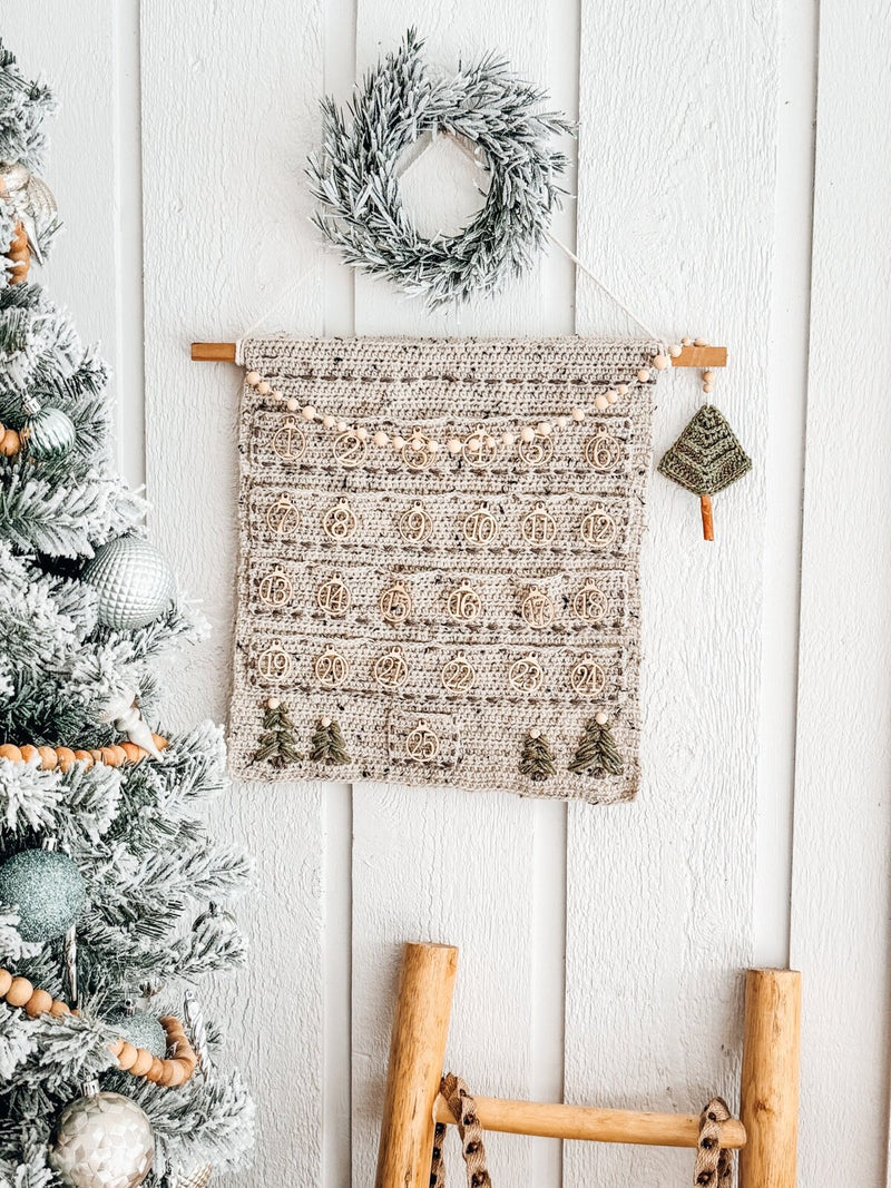 CROCHET PATTERN + VIDEO Christmas Crochet Advent Calendar Pattern. Count Down To Christmas - Cute Pine Christmas Tree + Holiday Gift Tags!