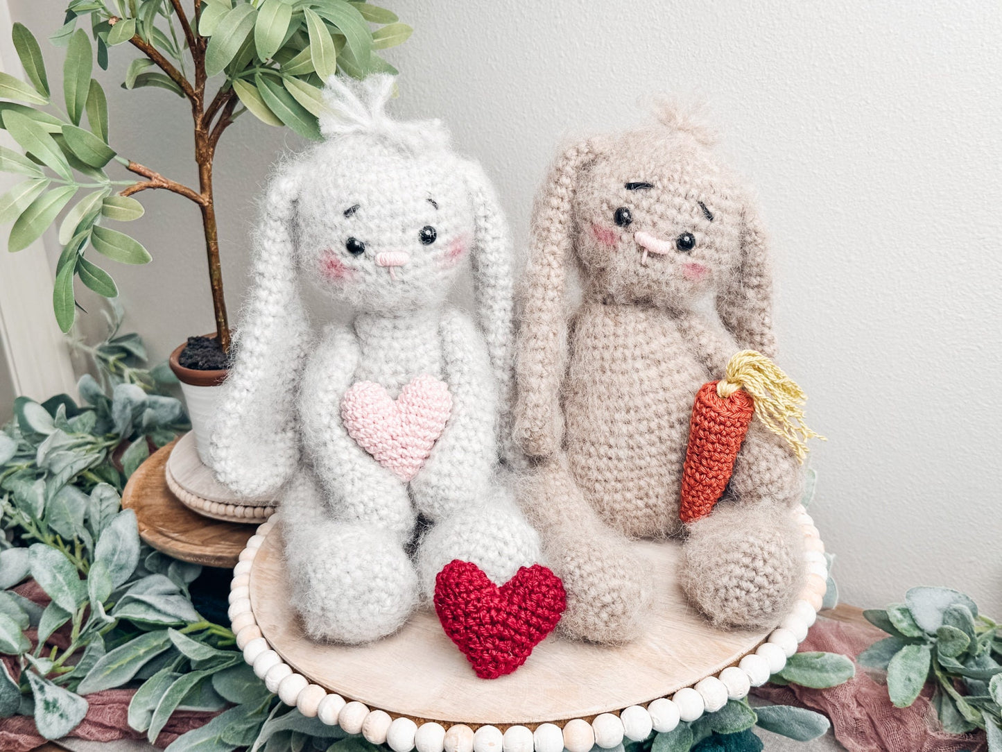 CROCHET PATTERN + VIDEO Crochet Bunny Pattern, Easter Bunny, Amigurumi bunny. Easy Crochet Pattern. Valentine's Bunny with Crochet Heart.