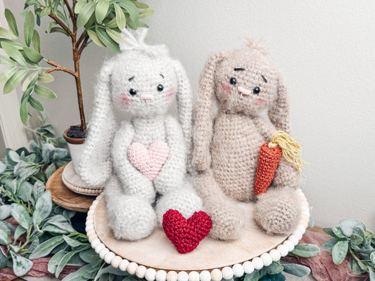 CROCHET PATTERN + VIDEO Crochet Bunny Pattern, Easter Bunny, Amigurumi bunny. Easy Crochet Pattern. Valentine's Bunny with Crochet Heart.