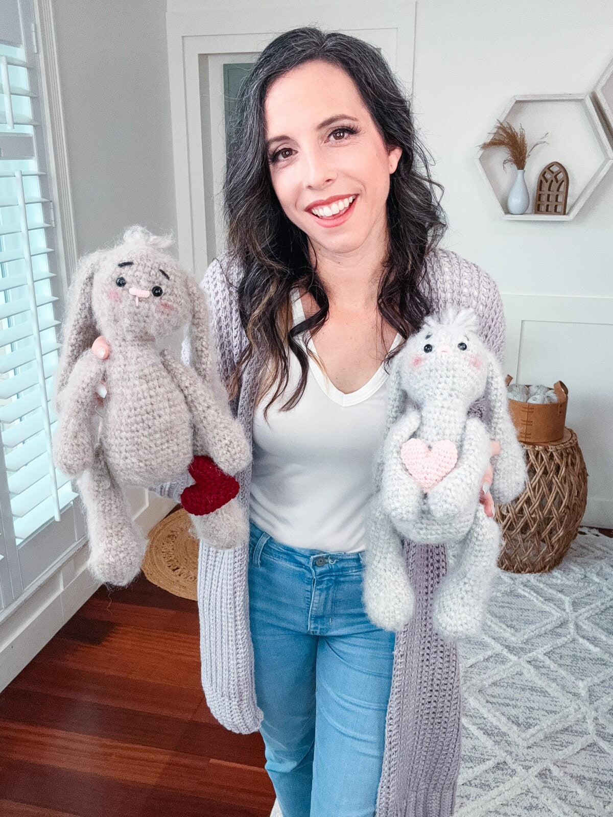CROCHET PATTERN + VIDEO Crochet Bunny Pattern, Easter Bunny, Amigurumi bunny. Easy Crochet Pattern. Valentine's Bunny with Crochet Heart.