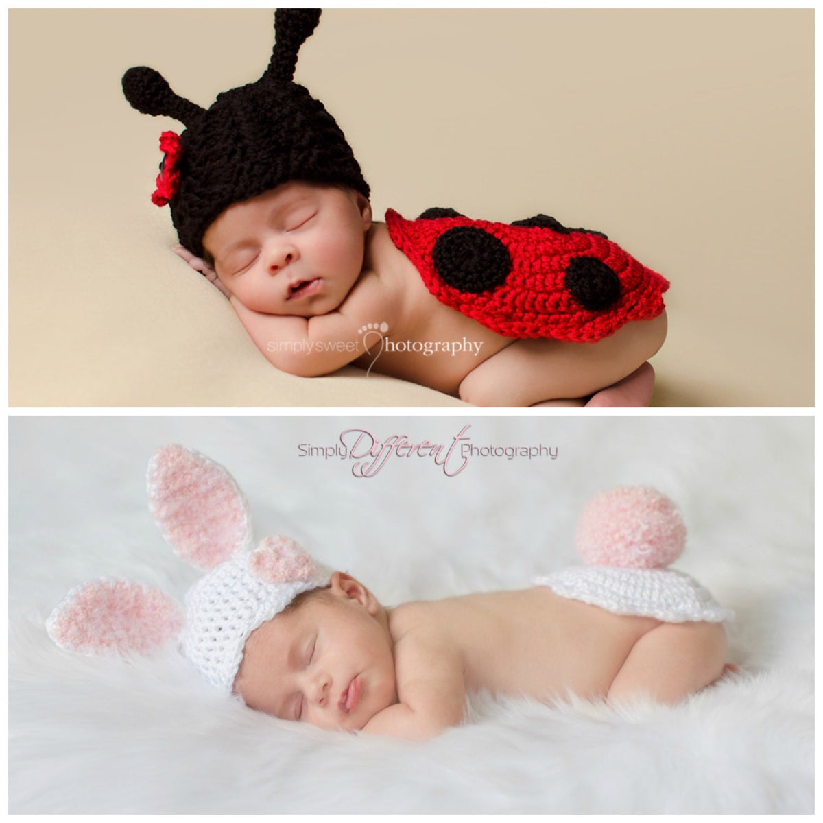 CROCHET PATTERNS 2 Crochet Baby Pattern, the Ladybug and Bunny Hat and Bum Covers, Newborn Photography