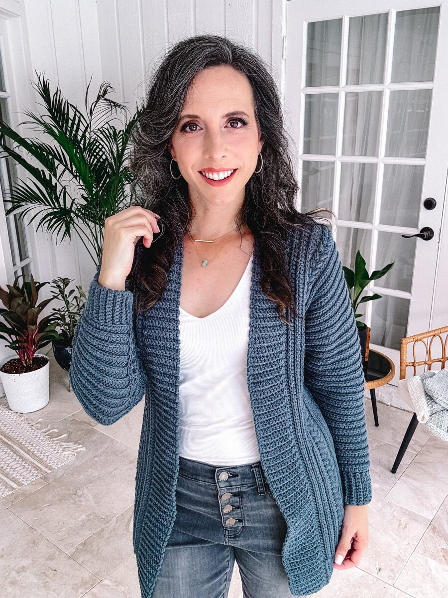 CROCHET PATTERN + VIDEO Easy Flat Crochet Cardigan Pattern with a Ribbed Crochet Style, Size-Inclusive from xs-5X, Autumn Wheat Cardigan.