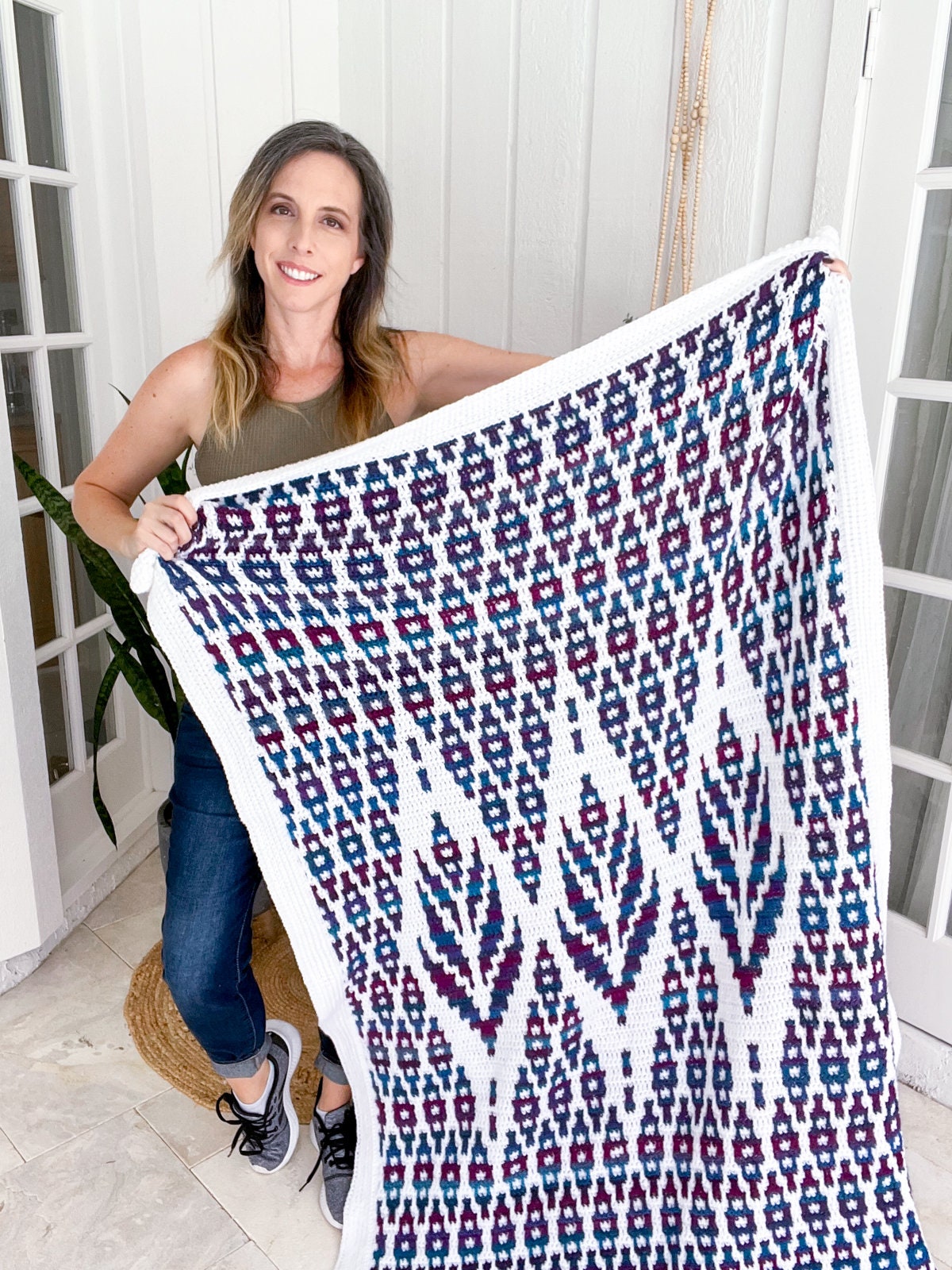 CROCHET PATTERN Lotus Mosaic Crochet Blanket Pattern - Inset Mosaic Crochet Afghan - Instant Download PDF Pattern