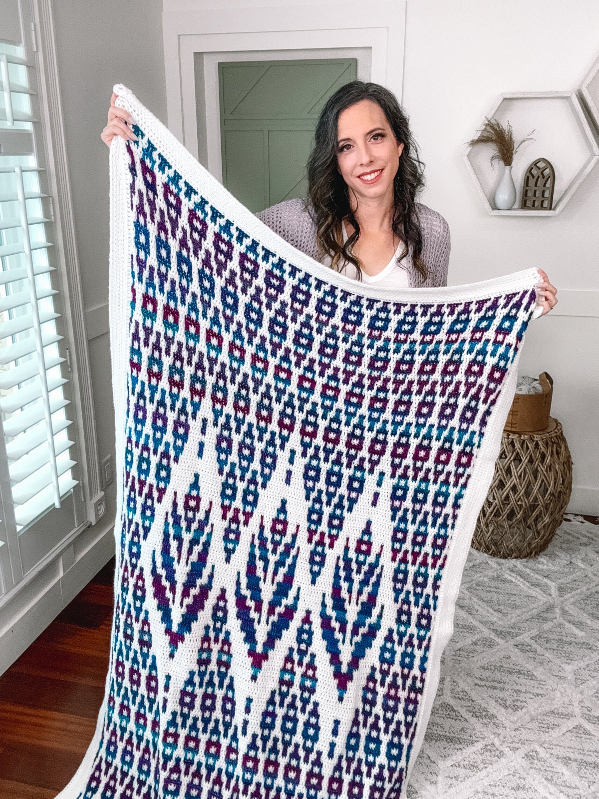 CROCHET PATTERN Lotus Mosaic Crochet Blanket Pattern - Inset Mosaic Crochet Afghan - Instant Download PDF Pattern