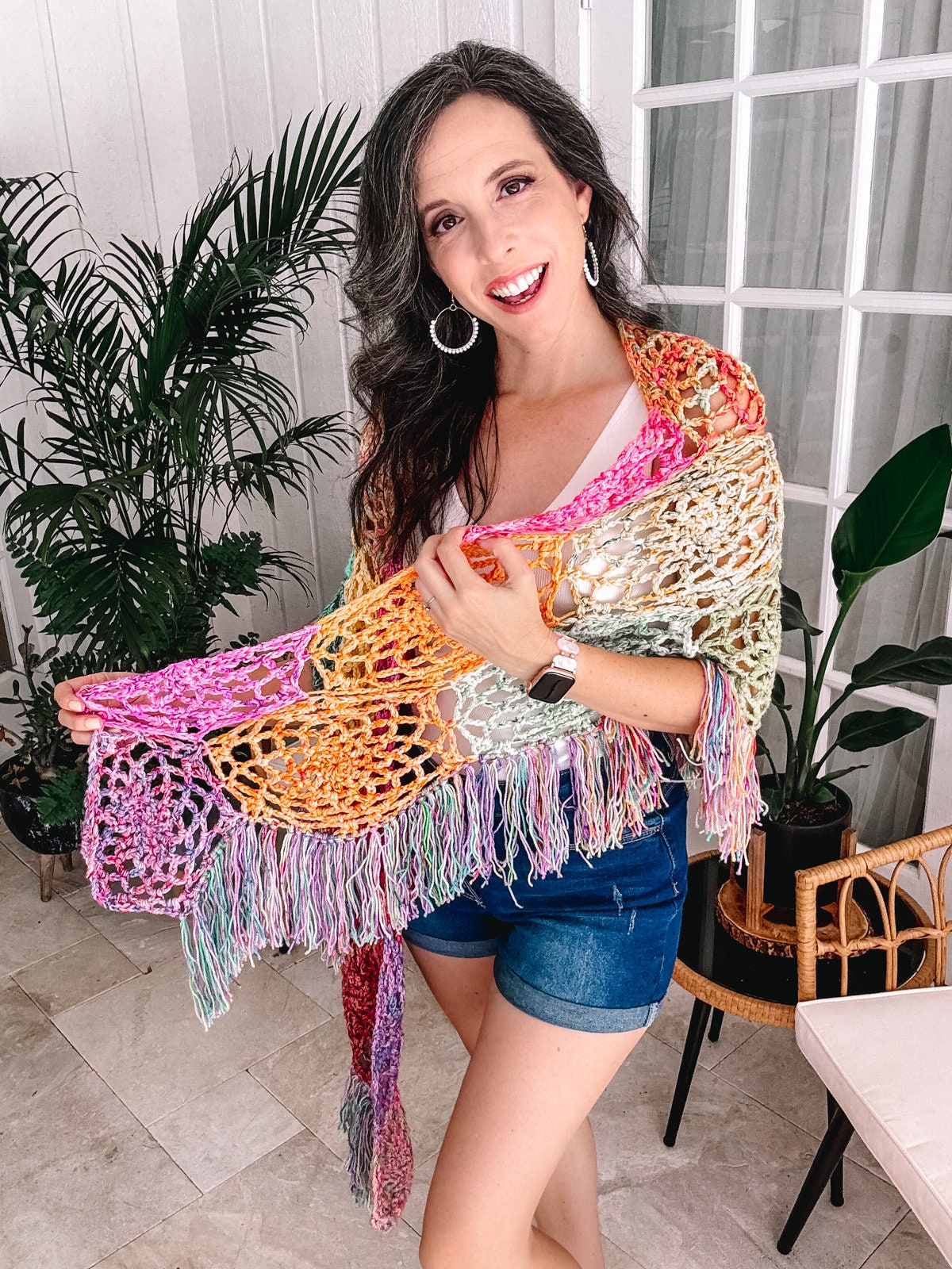 CROCHET PATTERN + VIDEO Stash Buster Crochet Motif Butterfly Shawl, Crochet Shawl with Video Instruction, Hexagon Motif Join as You Go