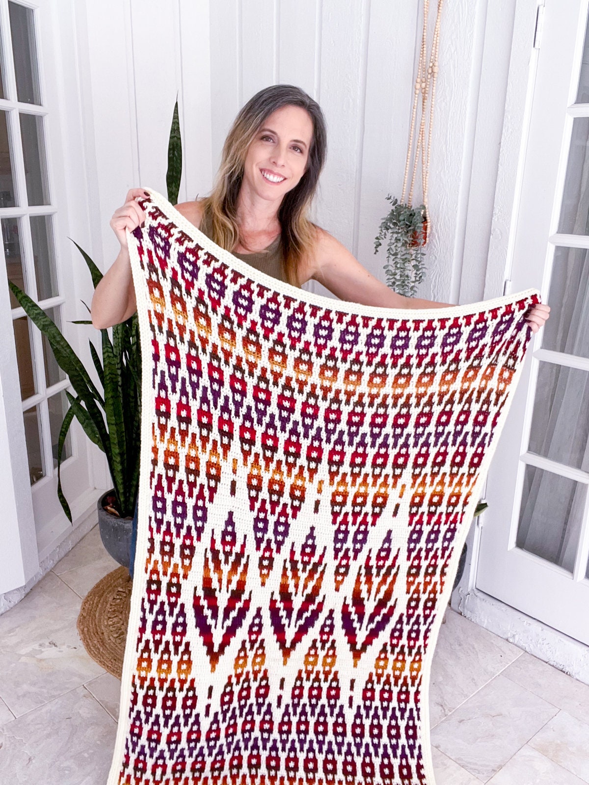 CROCHET PATTERN Lotus Mosaic Crochet Blanket Pattern - Inset Mosaic Crochet Afghan - Instant Download PDF Pattern