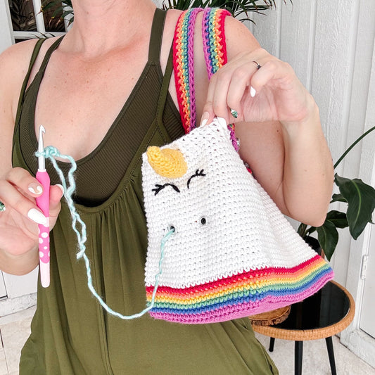 CROCHET PATTERN + VIDEO Crochet Pattern Unicorn Farts Project Bag Tote Yarn Bag Handbag accessory easy to follow crochet pattern