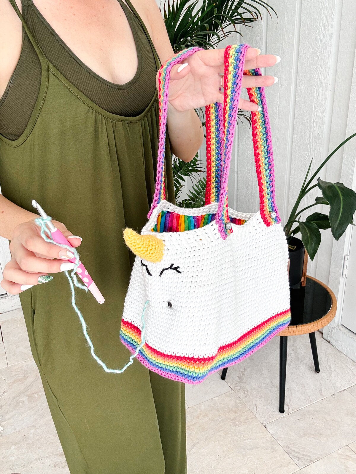 CROCHET PATTERN + VIDEO Crochet Pattern Unicorn Farts Project Bag Tote Yarn Bag Handbag accessory easy to follow crochet pattern
