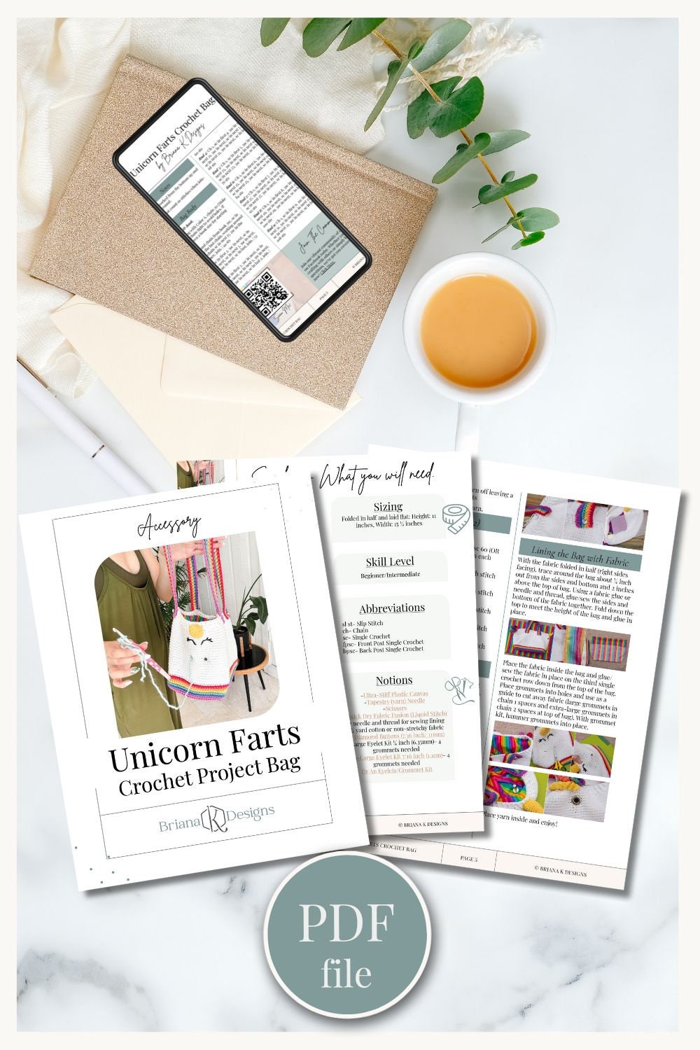CROCHET PATTERN + VIDEO Crochet Pattern Unicorn Farts Project Bag Tote Yarn Bag Handbag accessory easy to follow crochet pattern