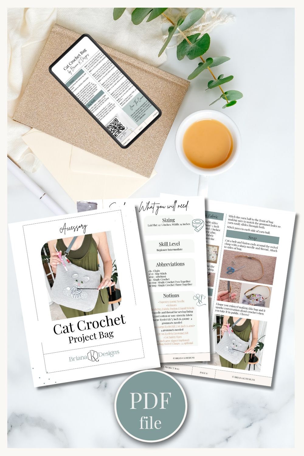 CROCHET PATTERN Cat Yarn Crafter Bag Crochet Pattern. Perfect for organizing your yarn! Purse, Tote, Instant PDF Download