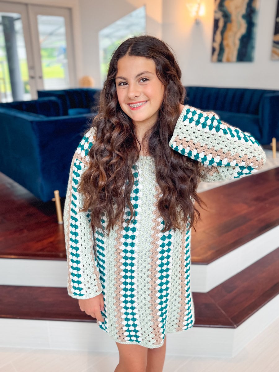 CROCHET PATTERN + VIDEO Classic Granny Crochet Dress Pattern. Extra Bonus Guide to use any weight of yarn. Includes color inspiration.