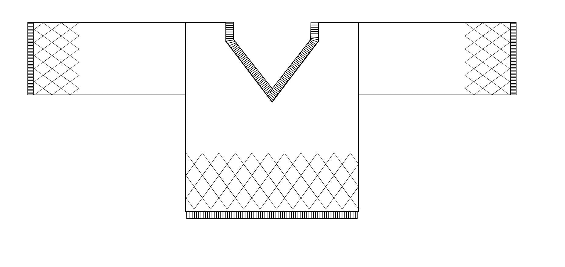 Line drawing of a V-neck sweater with long sleeves and a diamond pattern on the lower half and sleeve cuffs, reminiscent of vintage clothes.