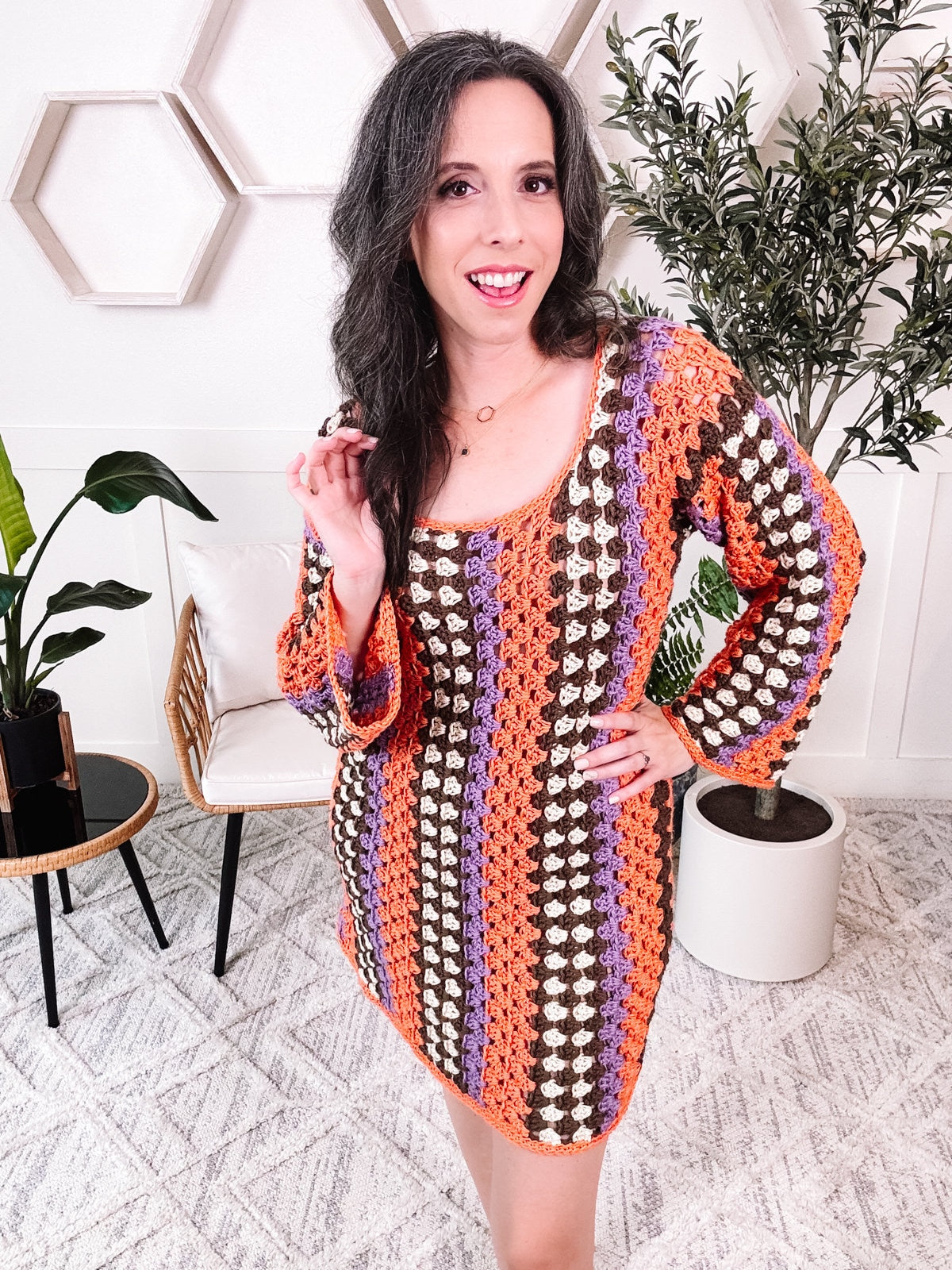 CROCHET PATTERN + VIDEO Classic Granny Crochet Dress Pattern. Extra Bonus Guide to use any weight of yarn. Includes color inspiration.