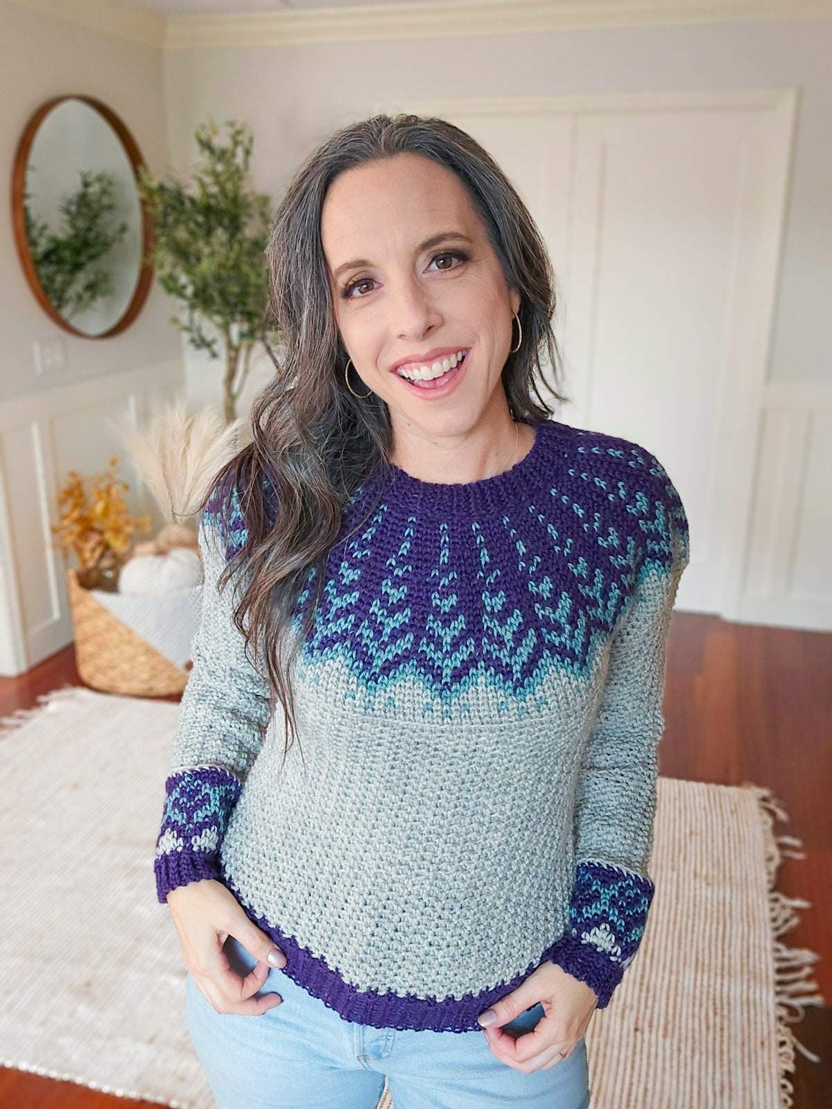 CROCHET PATTERN + VIDEO Cozy Fair Isle Pine Crochet Sweater Pattern with Charts, xs-5X Sizes, Winter Pullover Crochet Pattern Colorwork