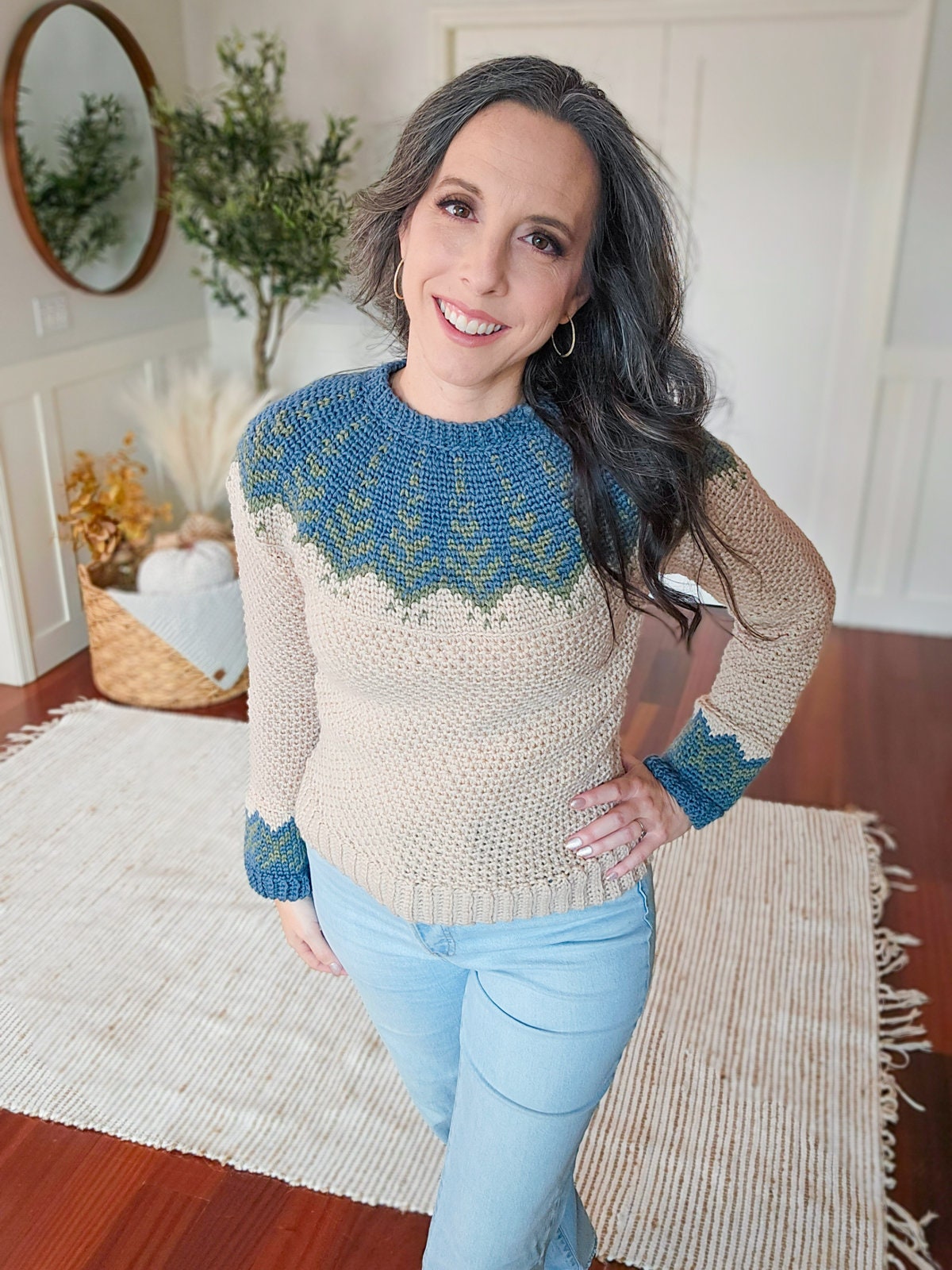 CROCHET PATTERN + VIDEO Cozy Fair Isle Pine Crochet Sweater Pattern with Charts, xs-5X Sizes, Winter Pullover Crochet Pattern Colorwork
