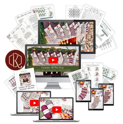 CROCHET PATTERN + VIDEO Granny All The Way Crochet Stocking Collection Christmas Granny Stocking Stocking Set Modern Farmhouse Holiday Decor