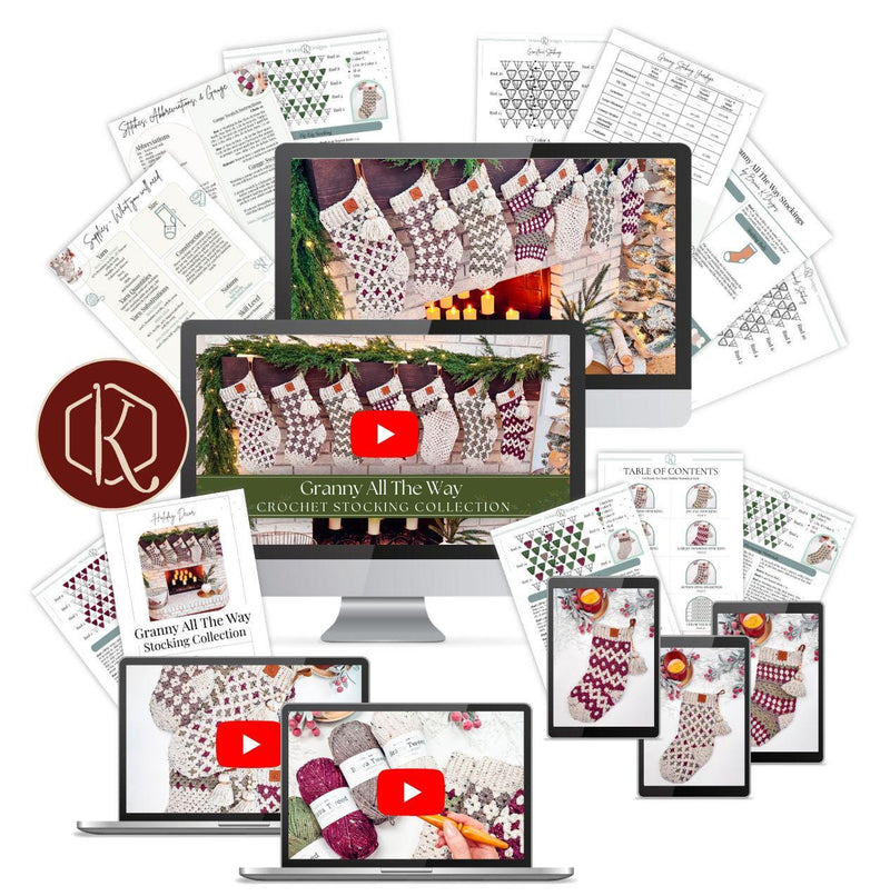 CROCHET PATTERN + VIDEO Granny All The Way Crochet Stocking Collection Christmas Granny Stocking Stocking Set Modern Farmhouse Holiday Decor