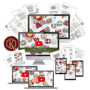 A collection of crochet patterns displayed on various digital devices alongside printed guides, yarn, and ideas for creating handmade gifts.