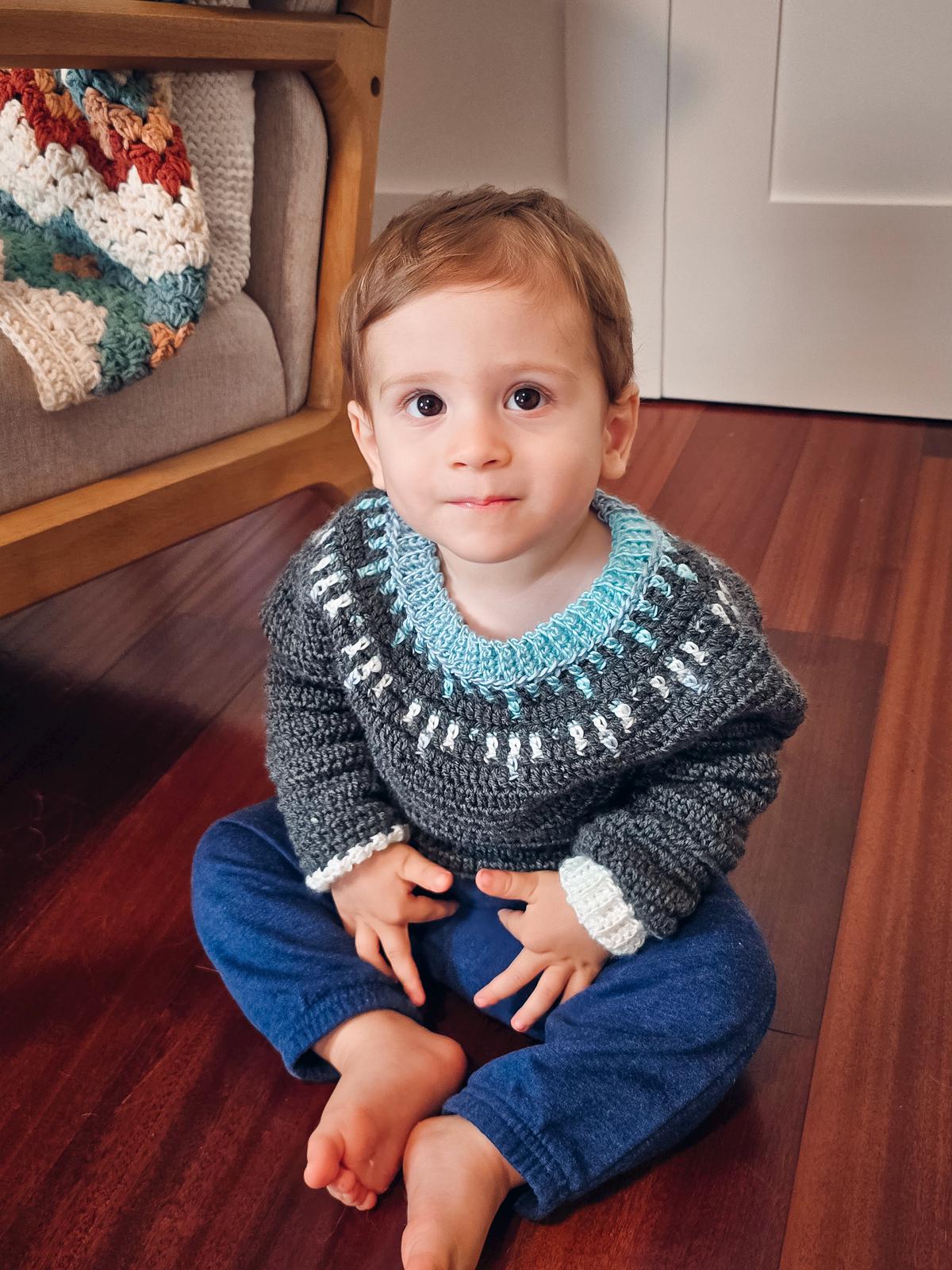 CROCHET PATTERN + VIDEO Child Crochet Sweater Pattern Mosaic Ridge Seamless Sweater, 10 Sizes Newborn to 12 years. Top-Down Crochet Sweater
