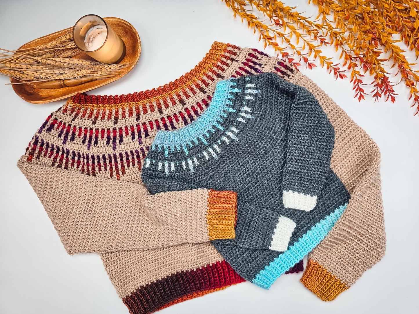 CROCHET PATTERN + VIDEO Child Crochet Sweater Pattern Mosaic Ridge Seamless Sweater, 10 Sizes Newborn to 12 years. Top-Down Crochet Sweater