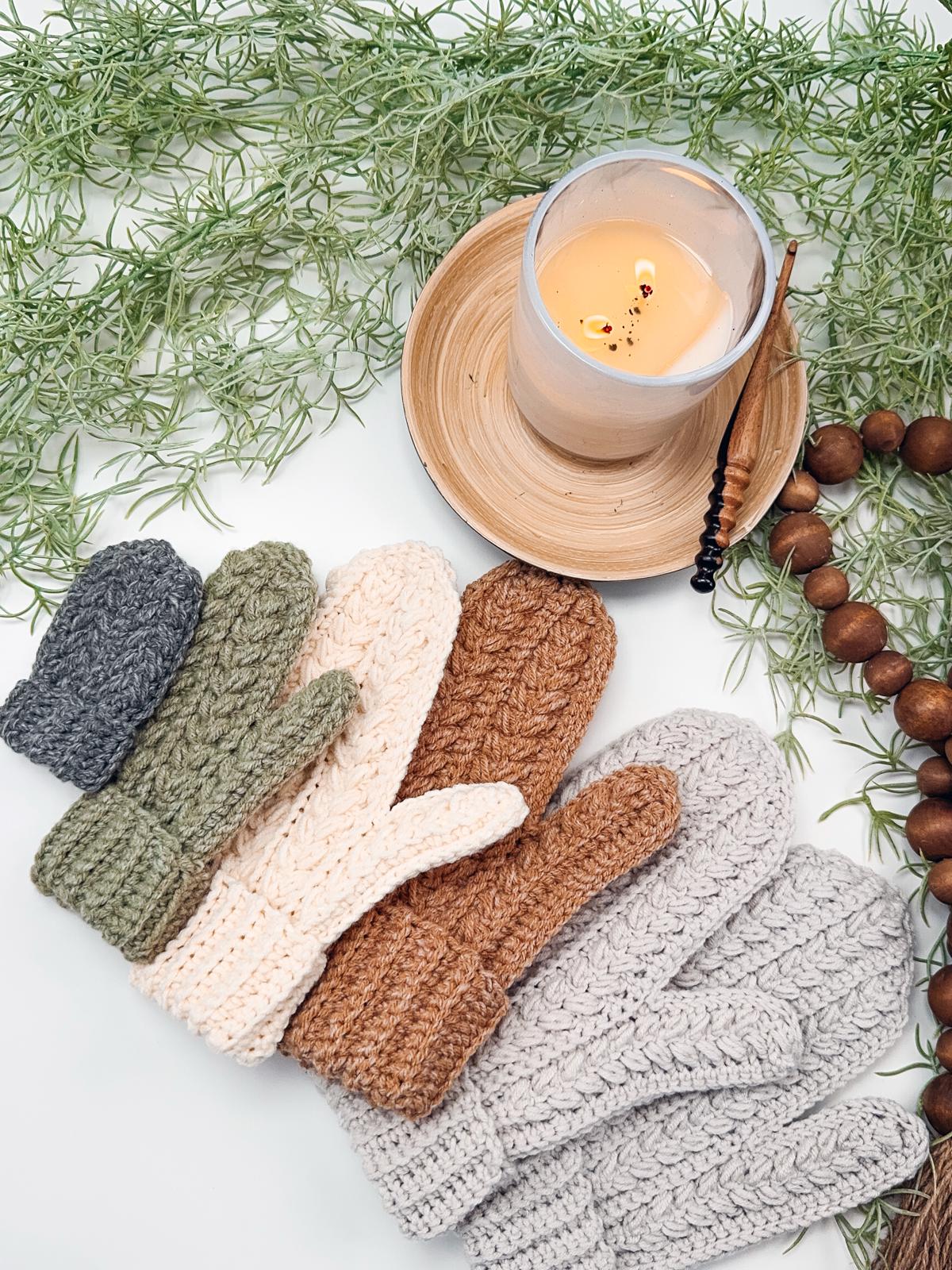 CROCHET PATTERN + VIDEO Winter Wheat Stitch™ Crochet Mittens Pattern - 6 Sizes Baby to Adult, Flat One-Piece Design Wheat Stitch™ Gloves