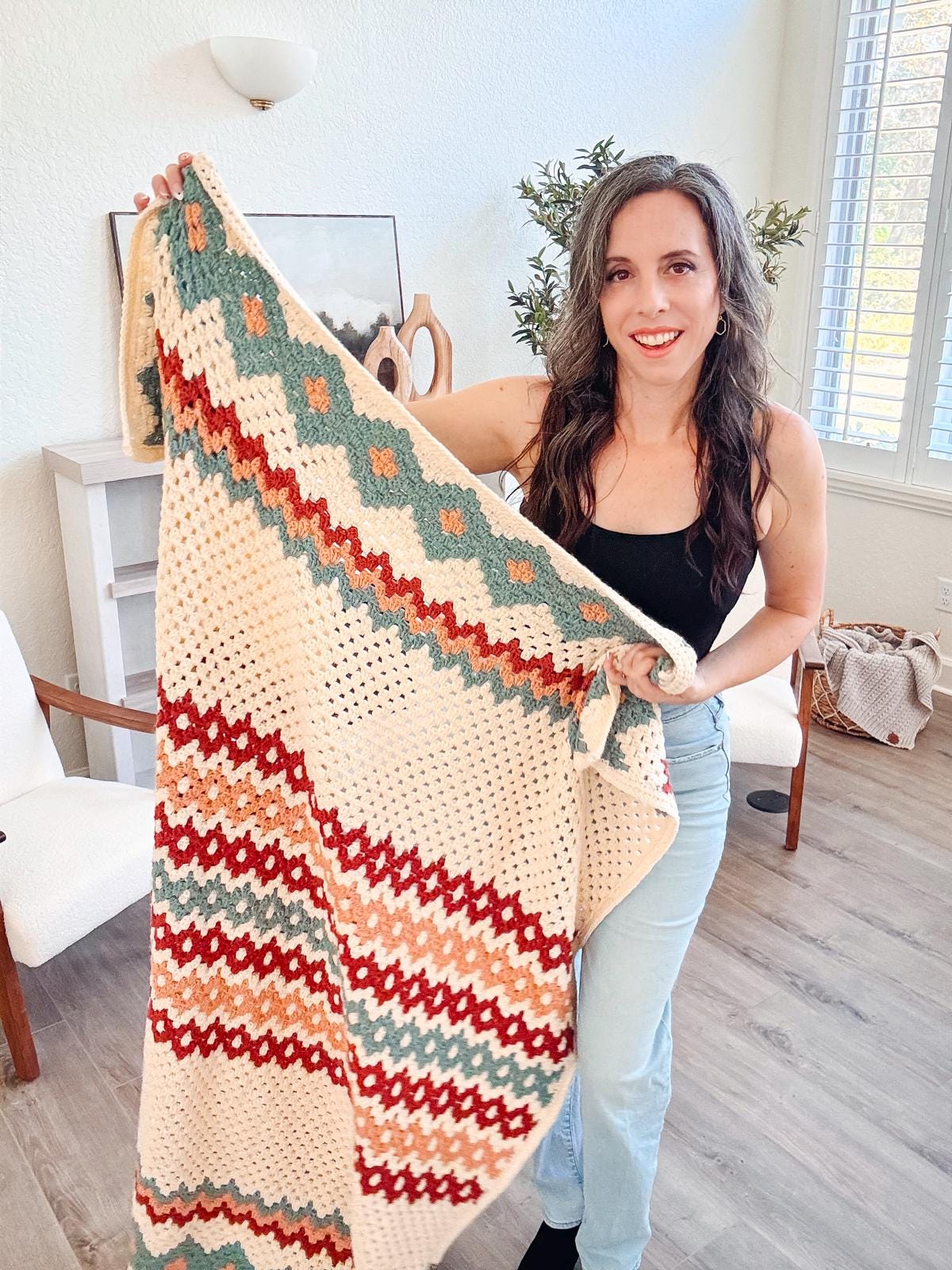 CROCHET PATTERN + VIDEO Gemstone Hues Granny Crochet Blanket Pattern - Easy Crochet Throw Colorful Granny Stitches, Includes Charts