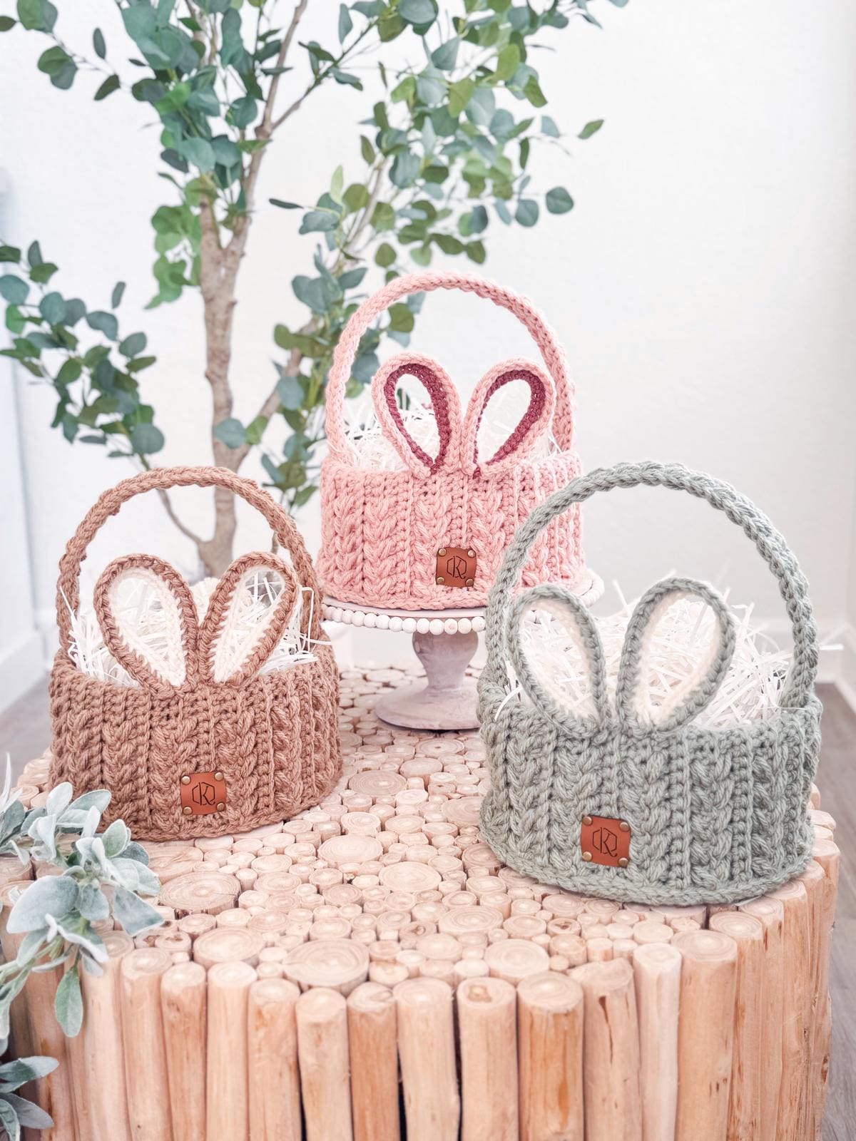 CROCHET PATTERN + VIDEO Crochet Pattern Wheat Stitch™ Easter Bunny Basket, Easter Home Decor, Pdf Download + Video Tutorial
