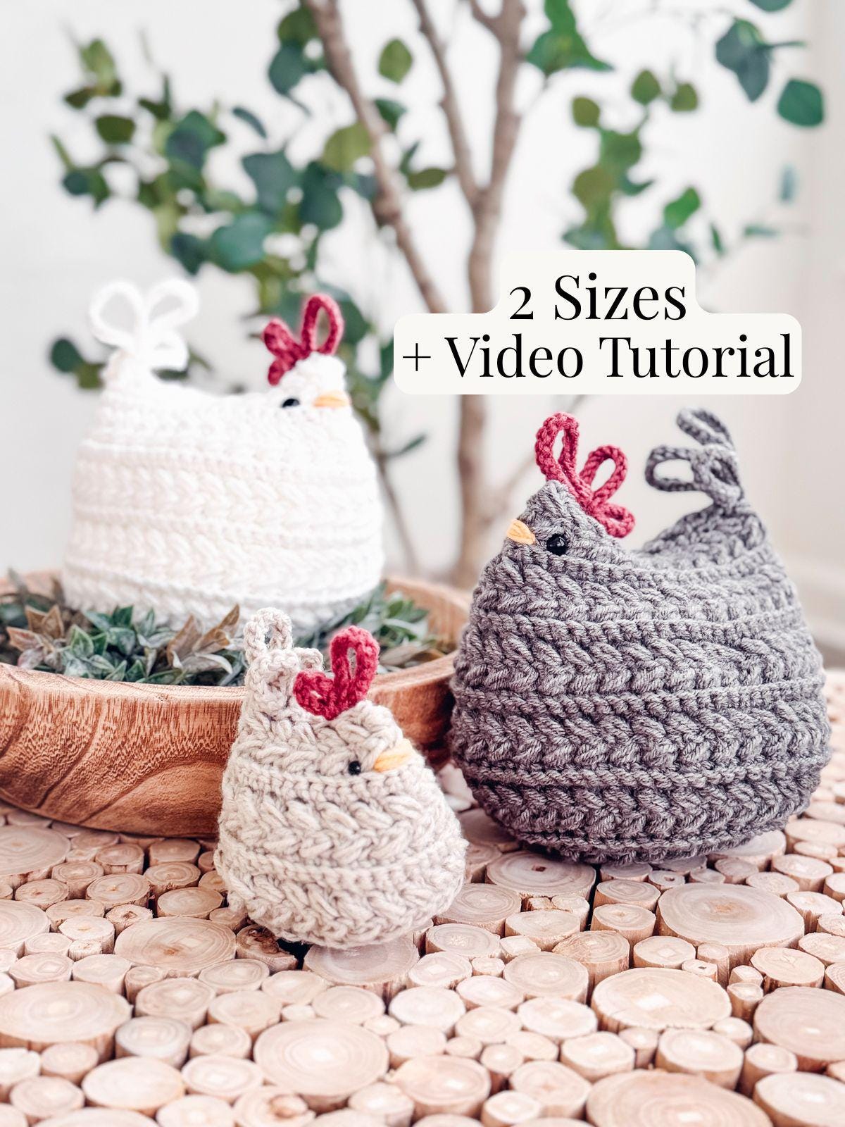 CROCHET PATTERN + VIDEO Wheat Stitch™ Crochet Chicken Pattern +Printable Tags 2 Size Options, Crochet Hen Pattern, Crochet Amigurumi Chicken