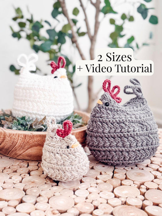 CROCHET PATTERN + VIDEO Wheat Stitch™ Crochet Chicken Pattern +Printable Tags 2 Size Options, Crochet Hen Pattern, Crochet Amigurumi Chicken
