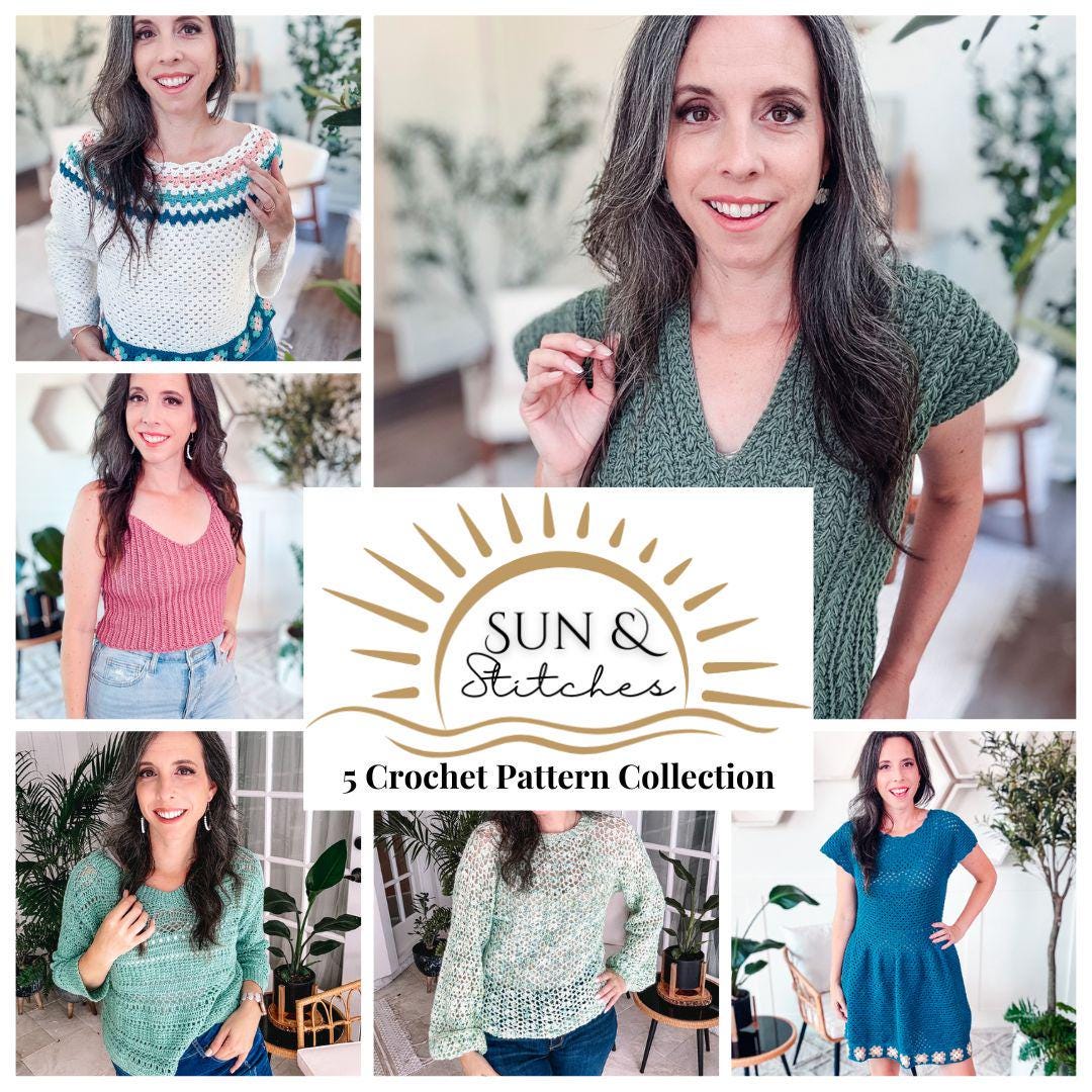 CROCHET PATTERNS + VIDEO Sun and Stitches Crochet Pattern Collection – 5 Lightweight Summer Patterns for Women. Easy Crochet Patterns.
