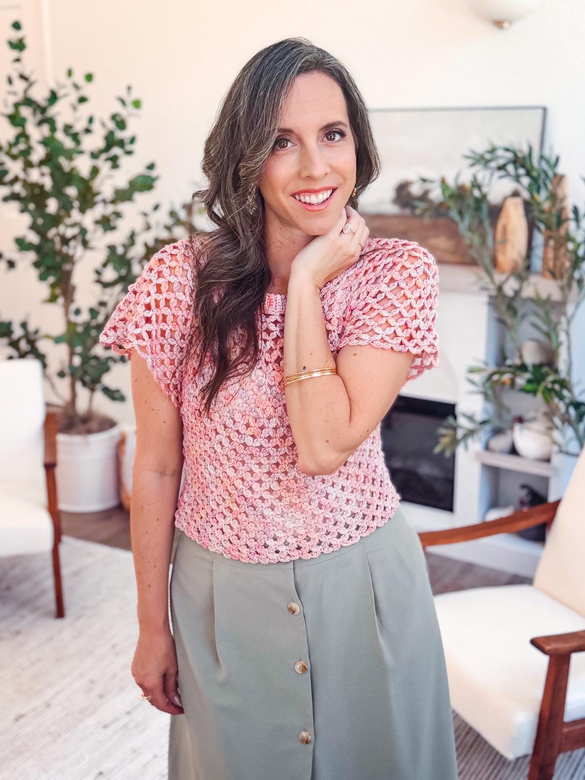 CROCHET PATTERN + VIDEO Circle Leaf Crochet Top Pattern Summer Lace Crochet Shirt – Seamless Top Down Pattern – Size Inclusive xs–5X