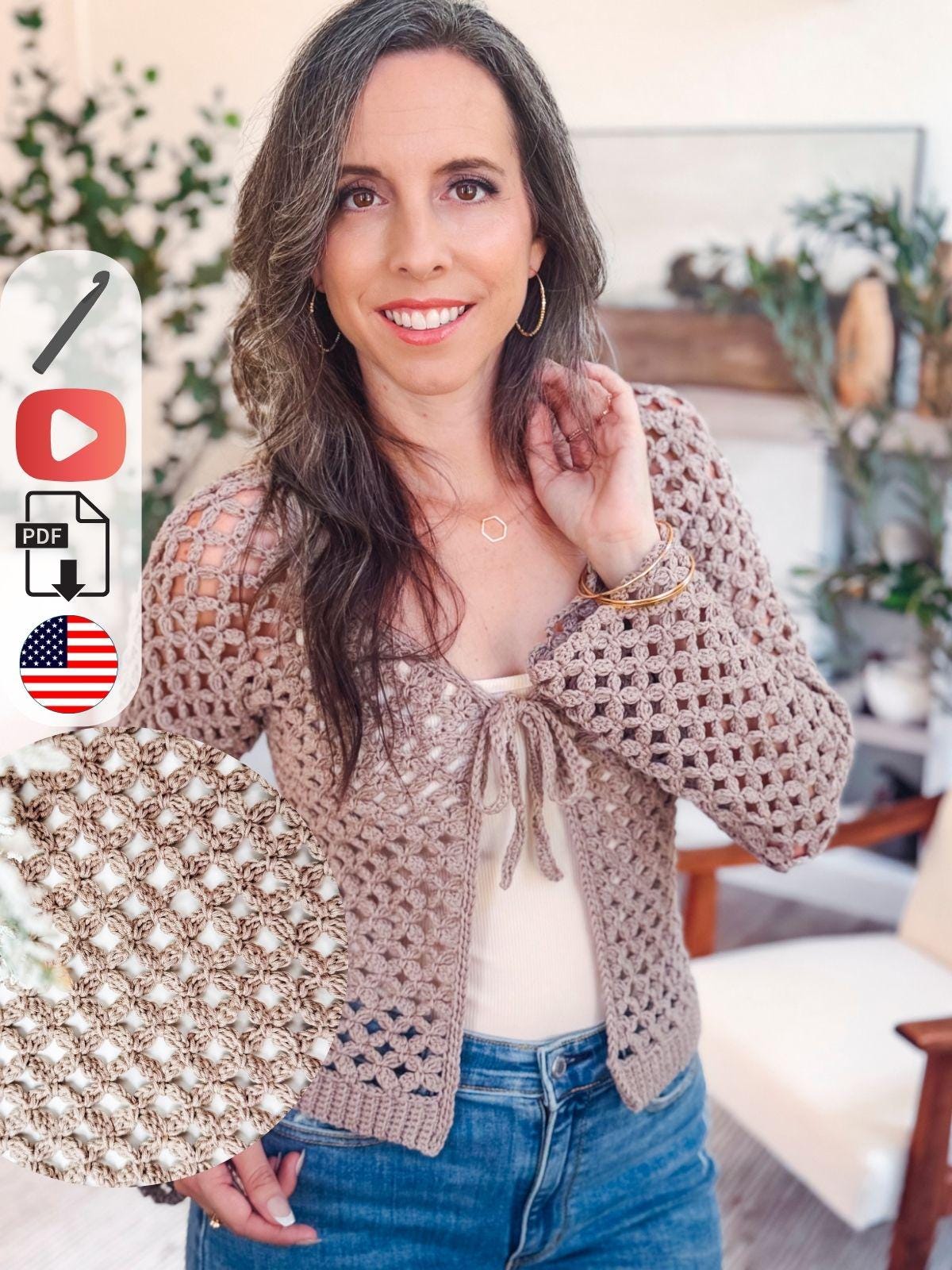 CROCHET PATTERN + VIDEO Circle Leaf V-Neck Crochet Cardigan Pattern, Lace Crochet Cardigan, Size Inclusive xs–5X Lightweight Crochet Garment