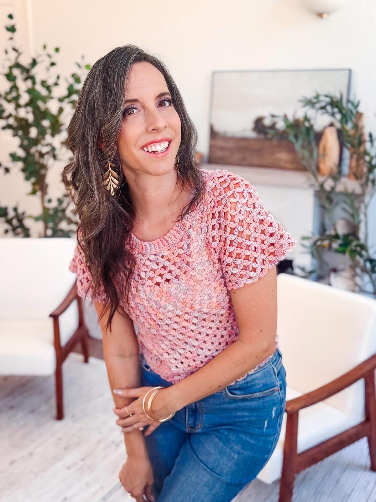CROCHET PATTERN + VIDEO Circle Leaf Crochet Top Pattern Summer Lace Crochet Shirt – Seamless Top Down Pattern – Size Inclusive xs–5X