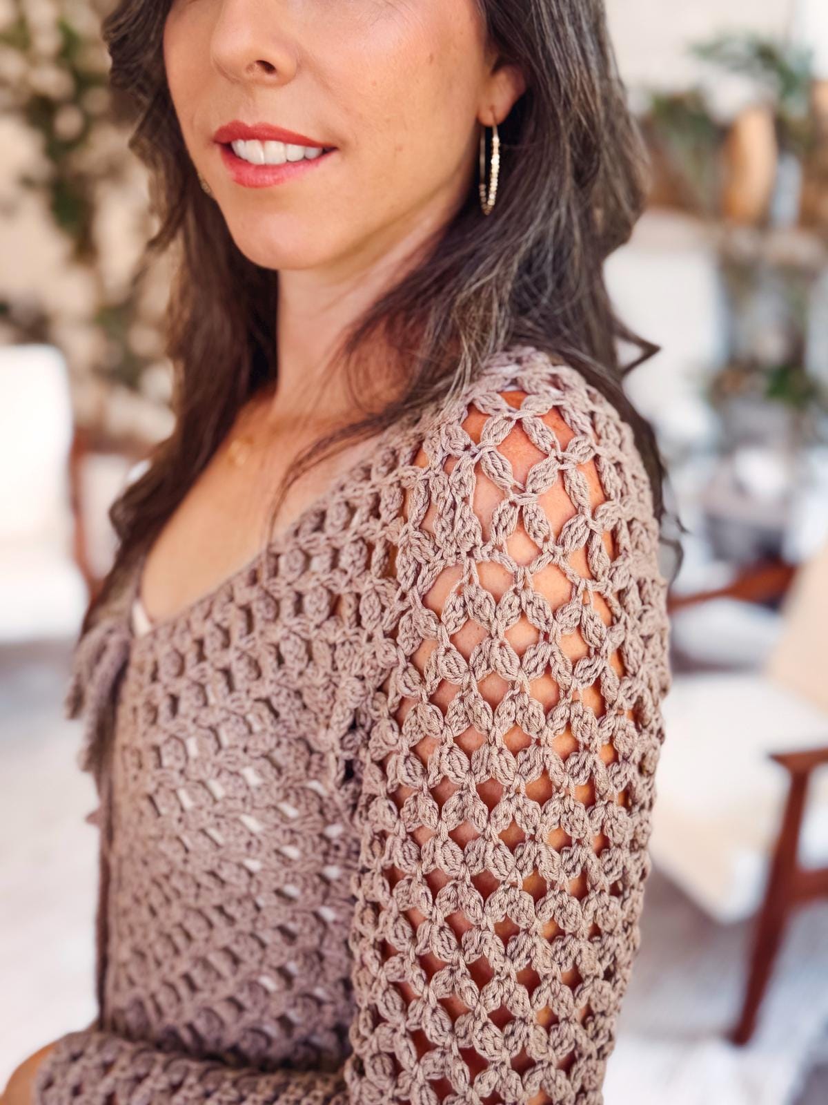 CROCHET PATTERN + VIDEO Circle Leaf V-Neck Crochet Cardigan Pattern, Lace Crochet Cardigan, Size Inclusive xs–5X Lightweight Crochet Garment