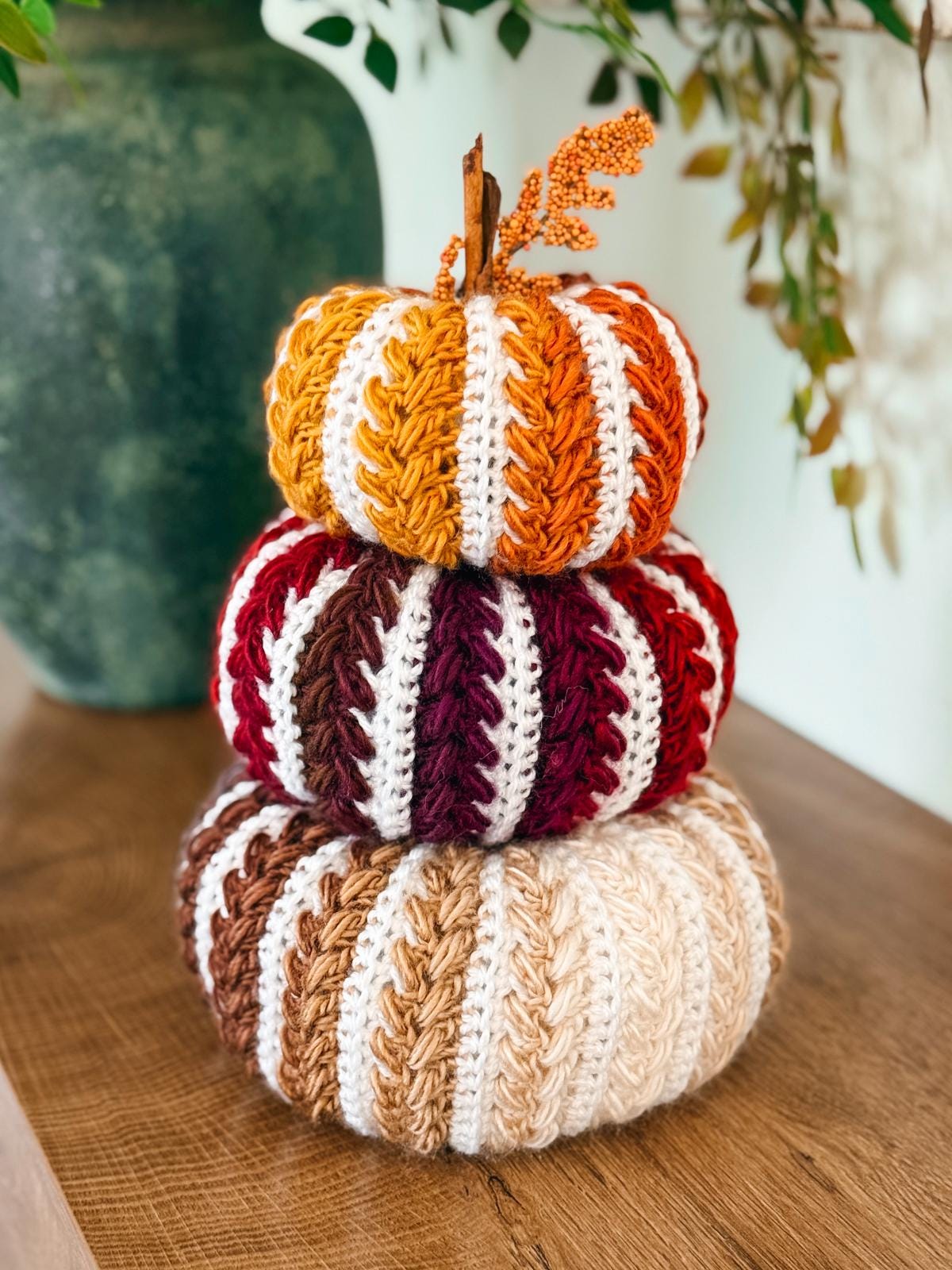 CROCHET PATTERN + VIDEO Pumpkin Spice Wheat Stitch™ Crochet Pumpkin Trio Pattern - Diy Fall Decor, Easy Stackable Pumpkins, Crocheted Flat.