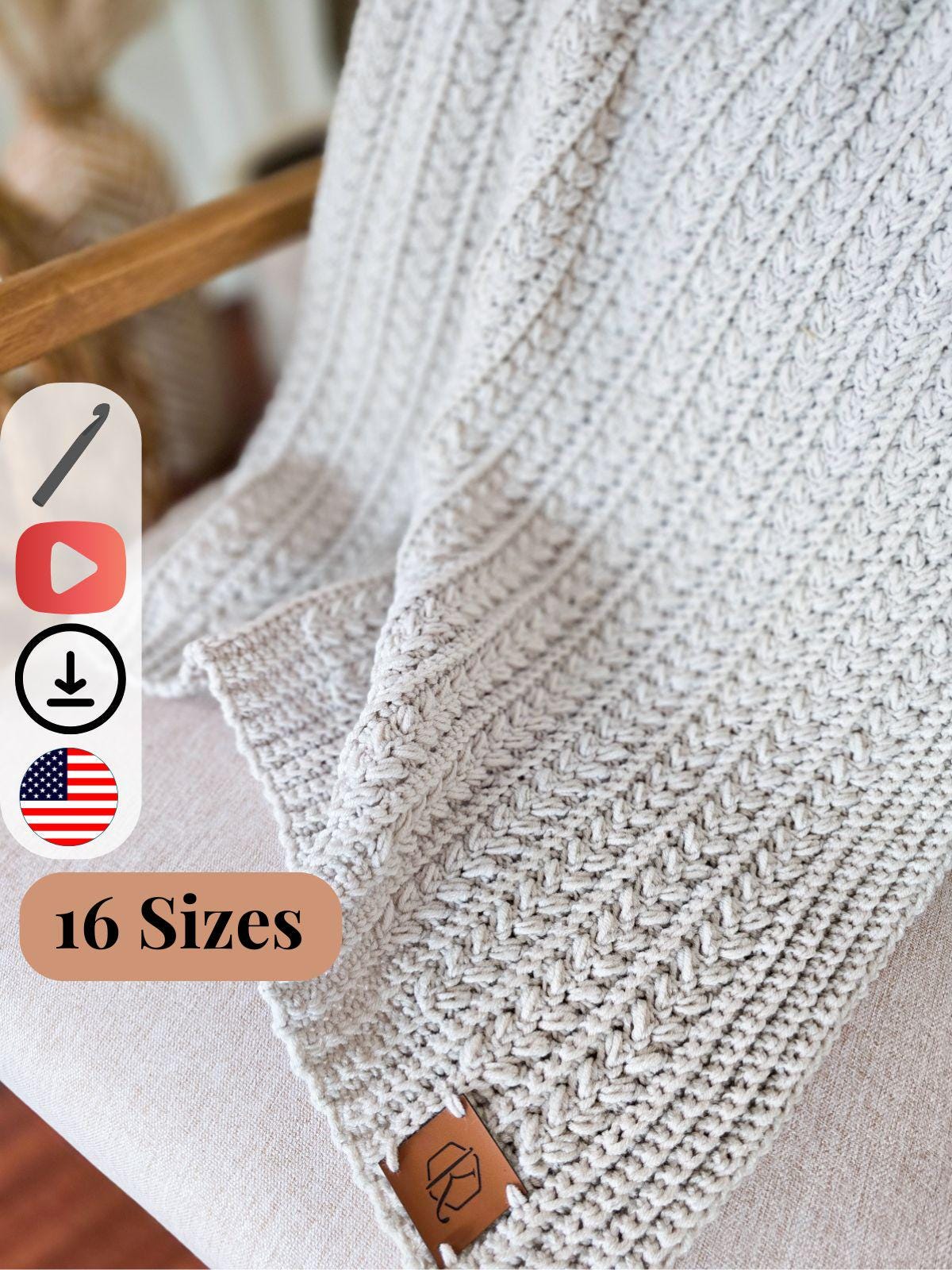 CROCHET PATTERN + VIDEO Cozy Braided Wheat Stitch™ Crochet Blanket Pattern | Worsted Throw Pdf | Beginner-Friendly Afghan | 16 Sizes