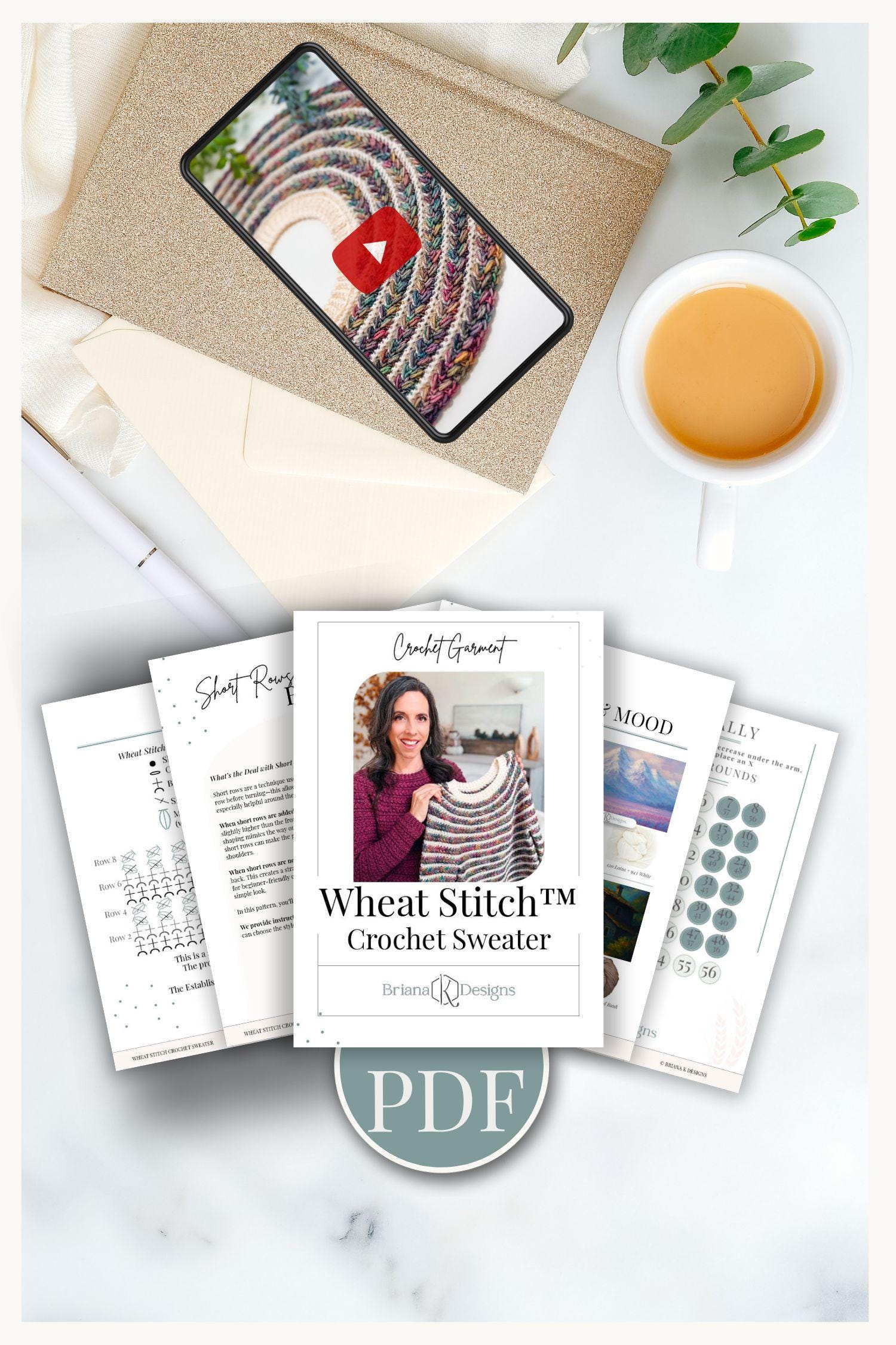 CROCHET PATTERN + VIDEO Wheat Stitch Crochet Sweater Pattern | Top Down No Sew Pullover | Xs-5X | Cozy Modern Crochet Jumper Pattern