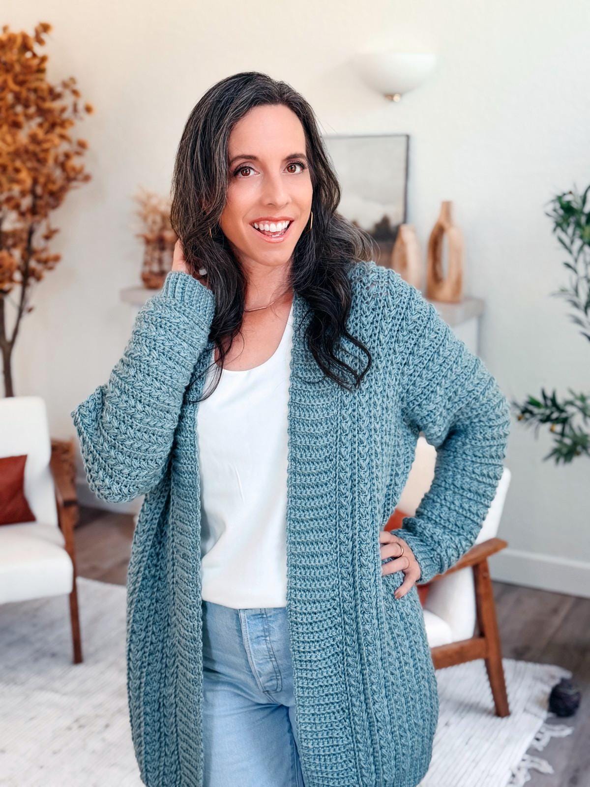 CROCHET PATTERN + VIDEO Wheat Stitch™ Cardigan Crochet Pattern, Diy Worsted-Weight (Xs-5X) Size Inclusive. Includes guided sleeve decreases.