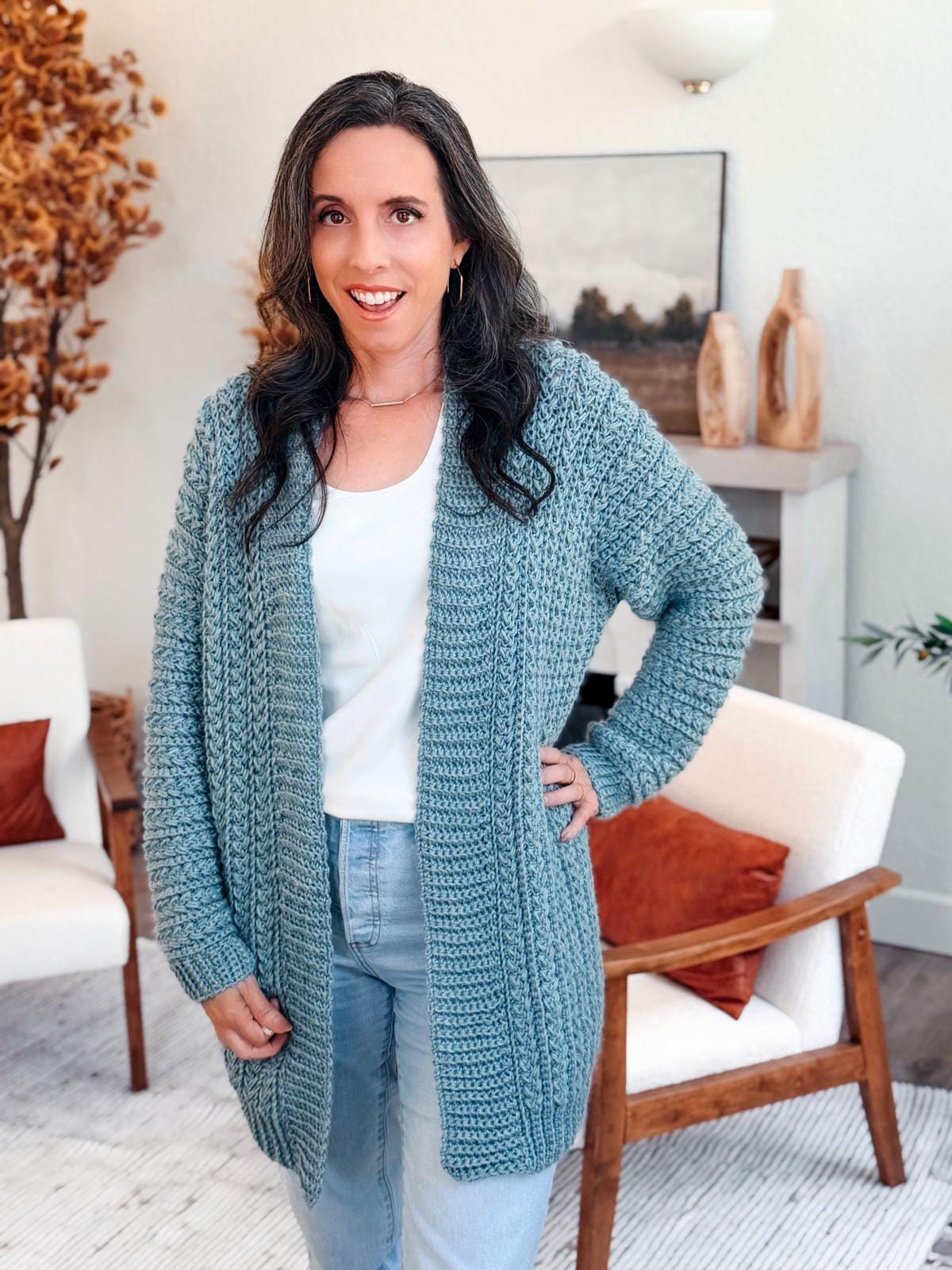 CROCHET PATTERN + VIDEO Wheat Stitch™ Cardigan Crochet Pattern, Diy Worsted-Weight (Xs-5X) Size Inclusive. Includes guided sleeve decreases.