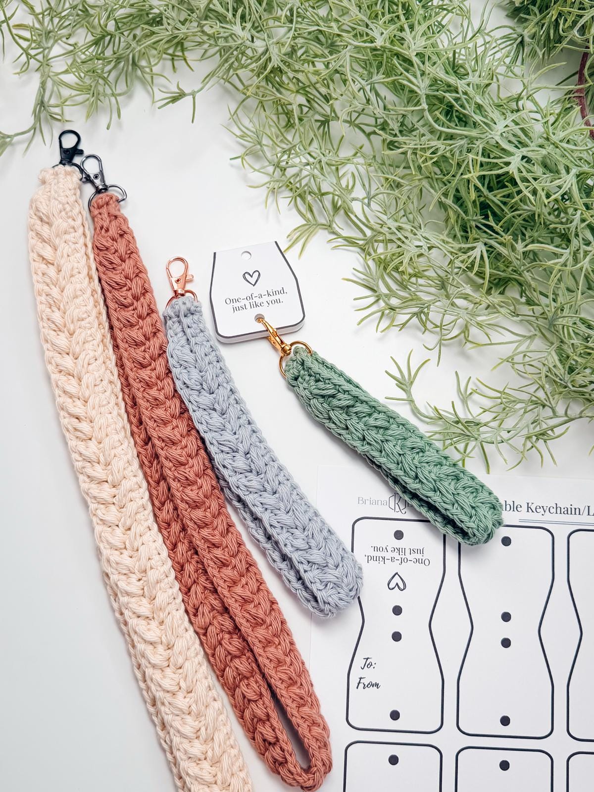 CROCHET PATTERN + VIDEO Crochet Wheat Stitch Keychain & Lanyard Pattern and Bonus Tag Printables Instant Pdf Download Wristlet Badge Strap