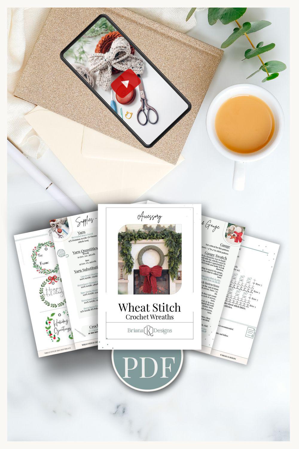 CROCHET PATTERN + VIDEO Wheat Stitch Crochet Wreath Pattern in 4 Sizes, Quick Holiday Crochet Decor Christmas Wreath Crochet Pattern+ Video