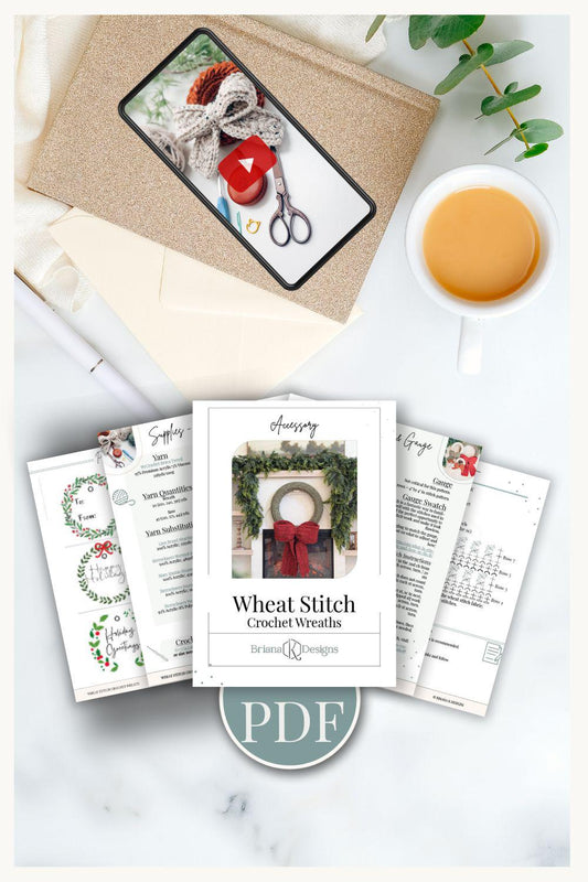 CROCHET PATTERN + VIDEO Wheat Stitch Crochet Wreath Pattern in 4 Sizes, Quick Holiday Crochet Decor Christmas Wreath Crochet Pattern+ Video