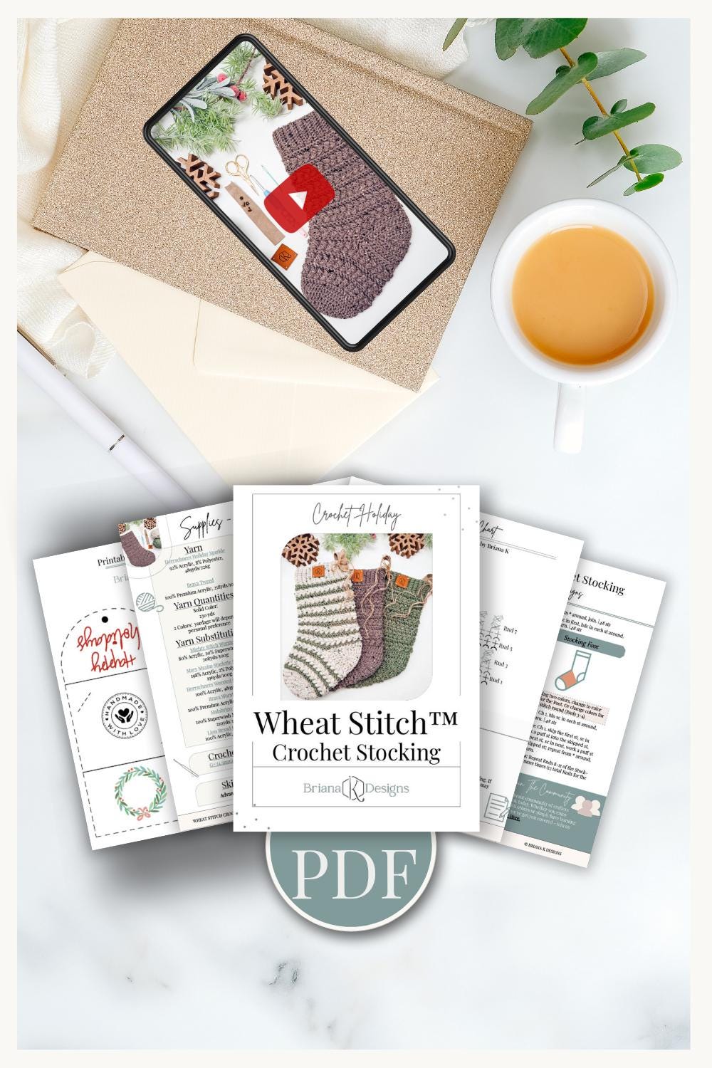 CROCHET PATTERN + VIDEO Wheat Stitch™ Crochet Christmas Stocking Pattern, Handmade Holiday Mantel Diy Crochet Stocking, Beginner Friendly