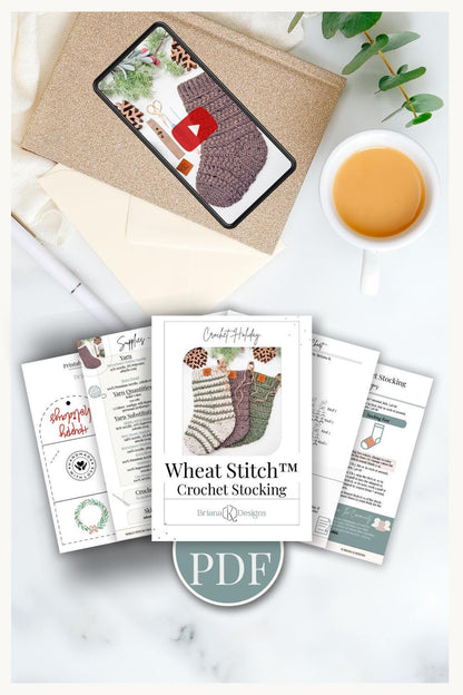 CROCHET PATTERN + VIDEO Wheat Stitch™ Crochet Christmas Stocking Pattern, Handmade Holiday Mantel Diy Crochet Stocking, Beginner Friendly