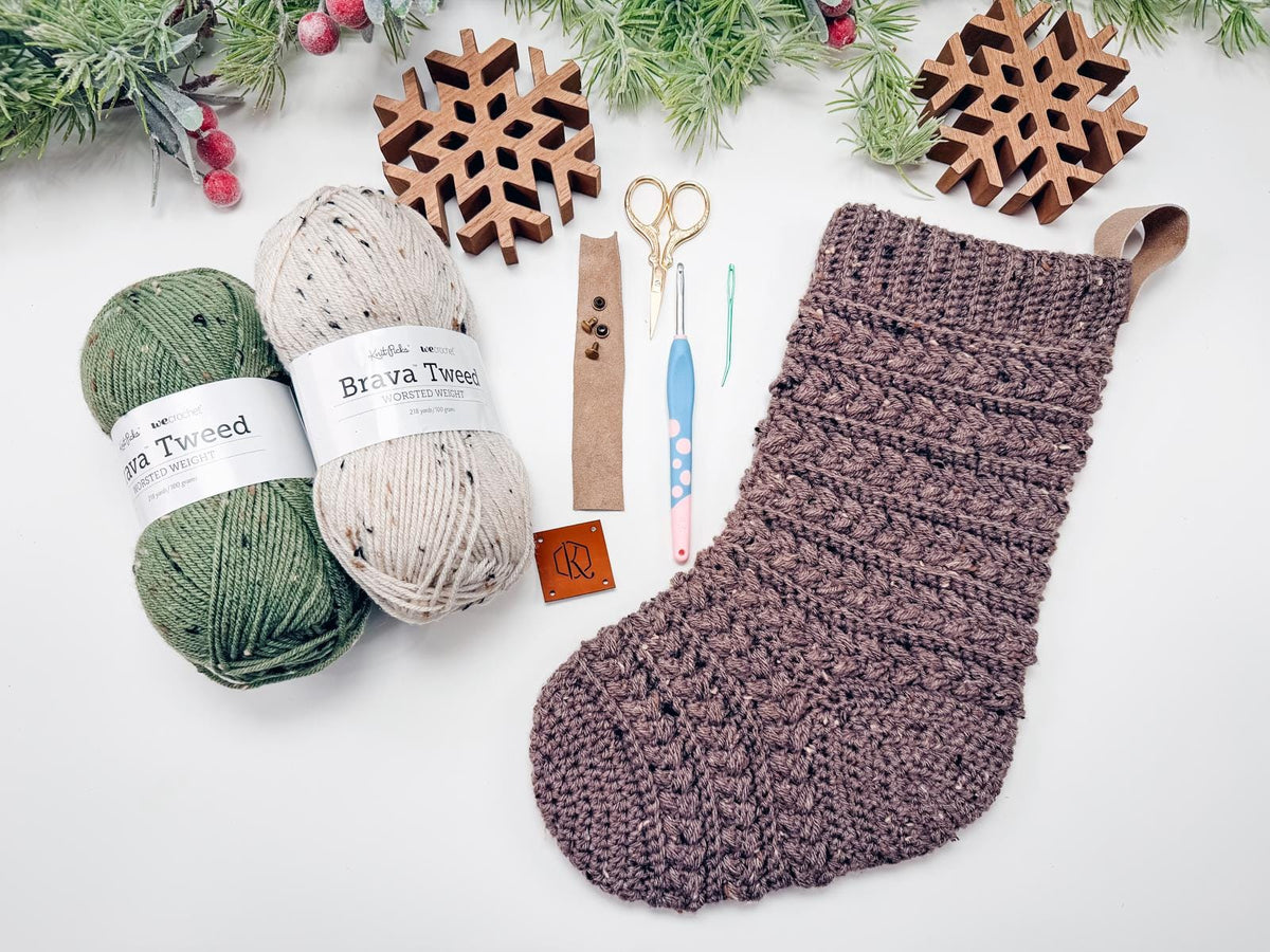 CROCHET PATTERN + VIDEO Wheat Stitch™ Crochet Christmas Stocking Pattern, Handmade Holiday Mantel Diy Crochet Stocking, Beginner Friendly