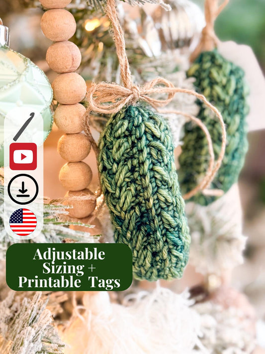 CROCHET PATTERN + VIDEO Wheat Stitch™ Pickle Ornament Crochet Pattern, Includes Printable Tags, Quick & Easy Holiday Decor Gift Crochet