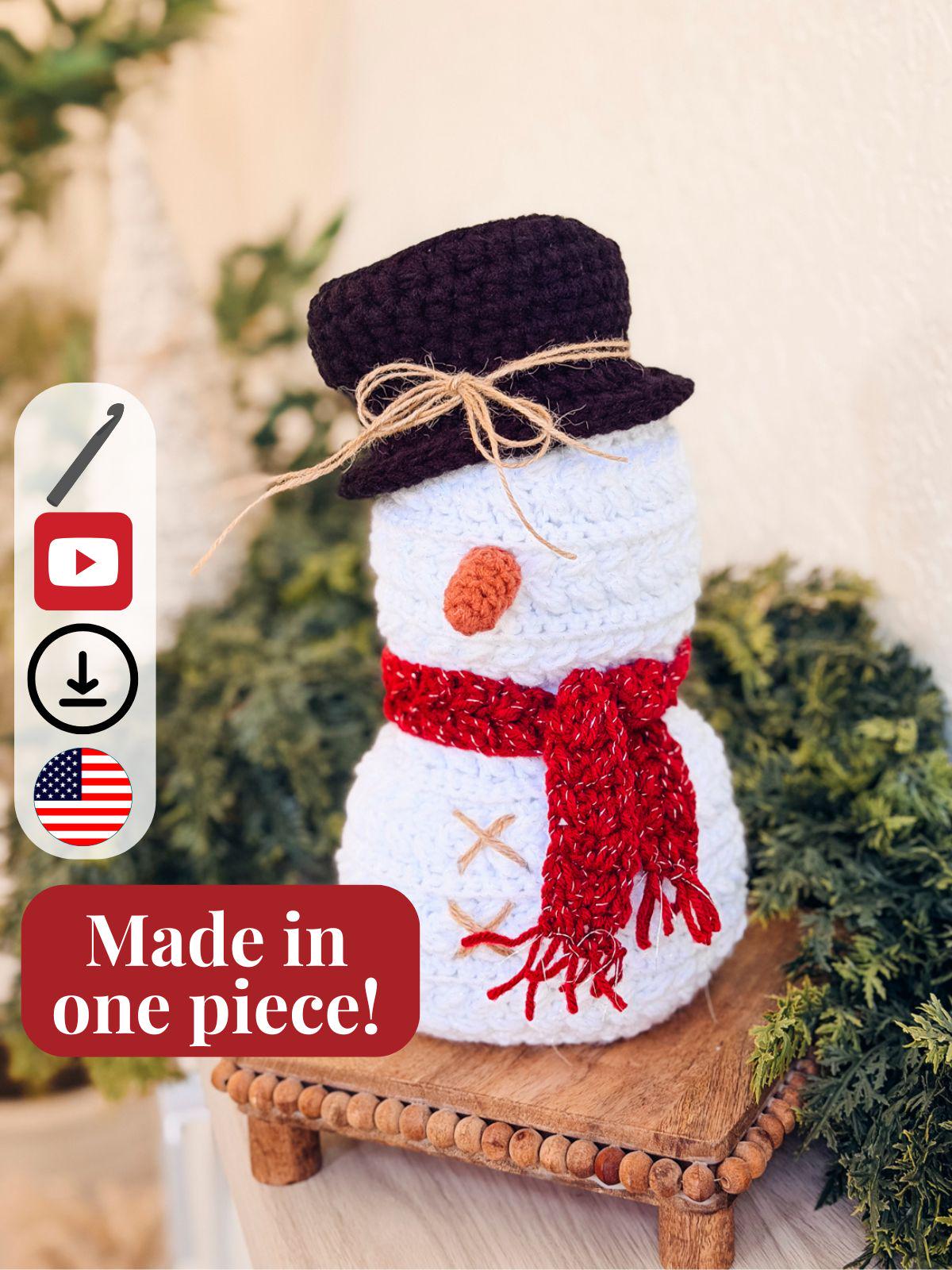CROCHET PATTERN + VIDEO Crochet Pattern Snowman, Wheat Stitch™ Snowman Amigurumi, Holiday Decor Gift, Beginner-Friendly Winter Softie