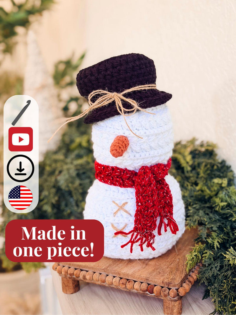 CROCHET PATTERN + VIDEO Crochet Pattern Snowman, Wheat Stitch™ Snowman Amigurumi, Holiday Decor Gift, Beginner-Friendly Winter Softie
