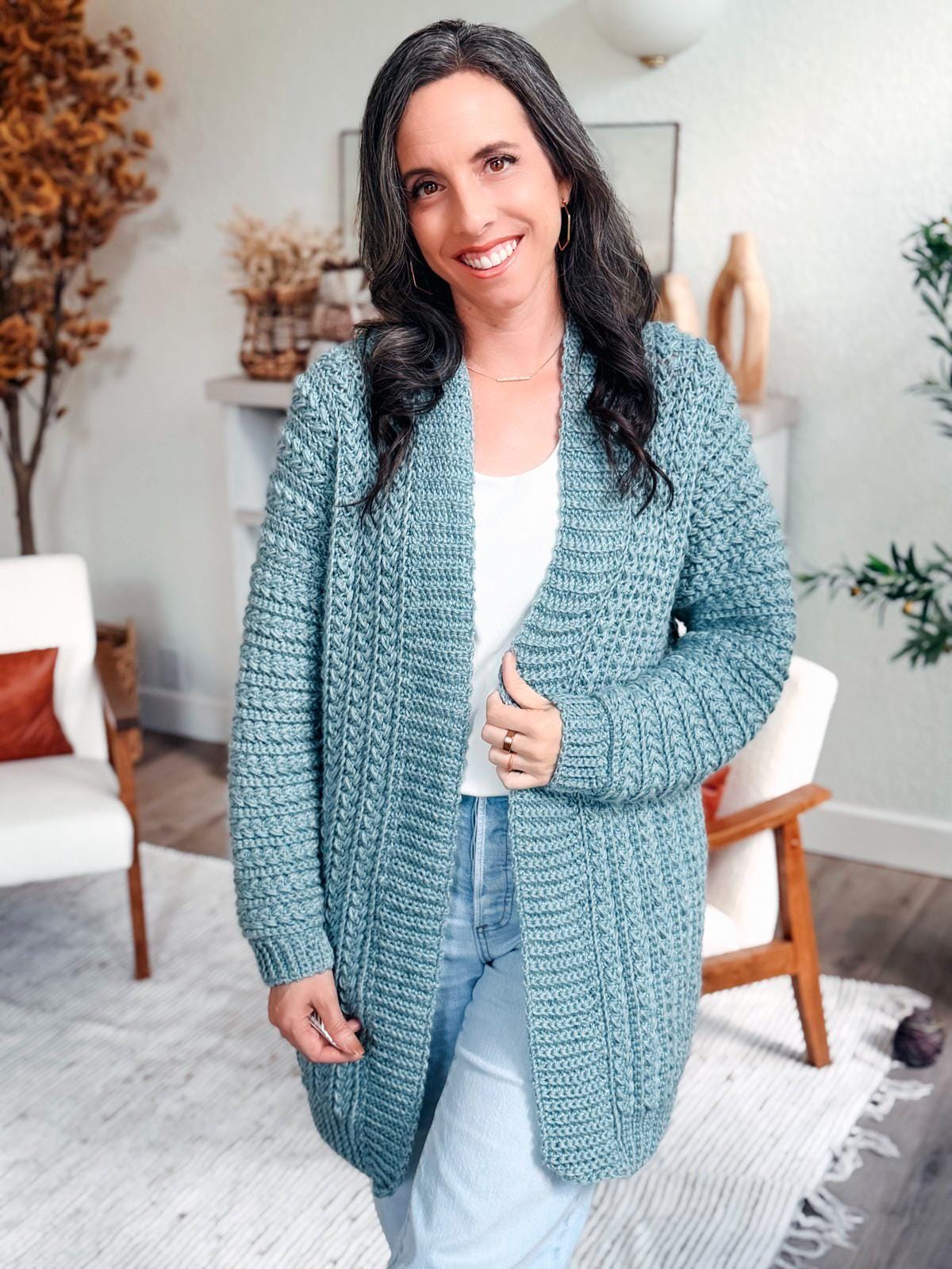 CROCHET PATTERN + VIDEO Wheat Stitch™ Cardigan Crochet Pattern, Diy Worsted-Weight (Xs-5X) Size Inclusive. Includes guided sleeve decreases.
